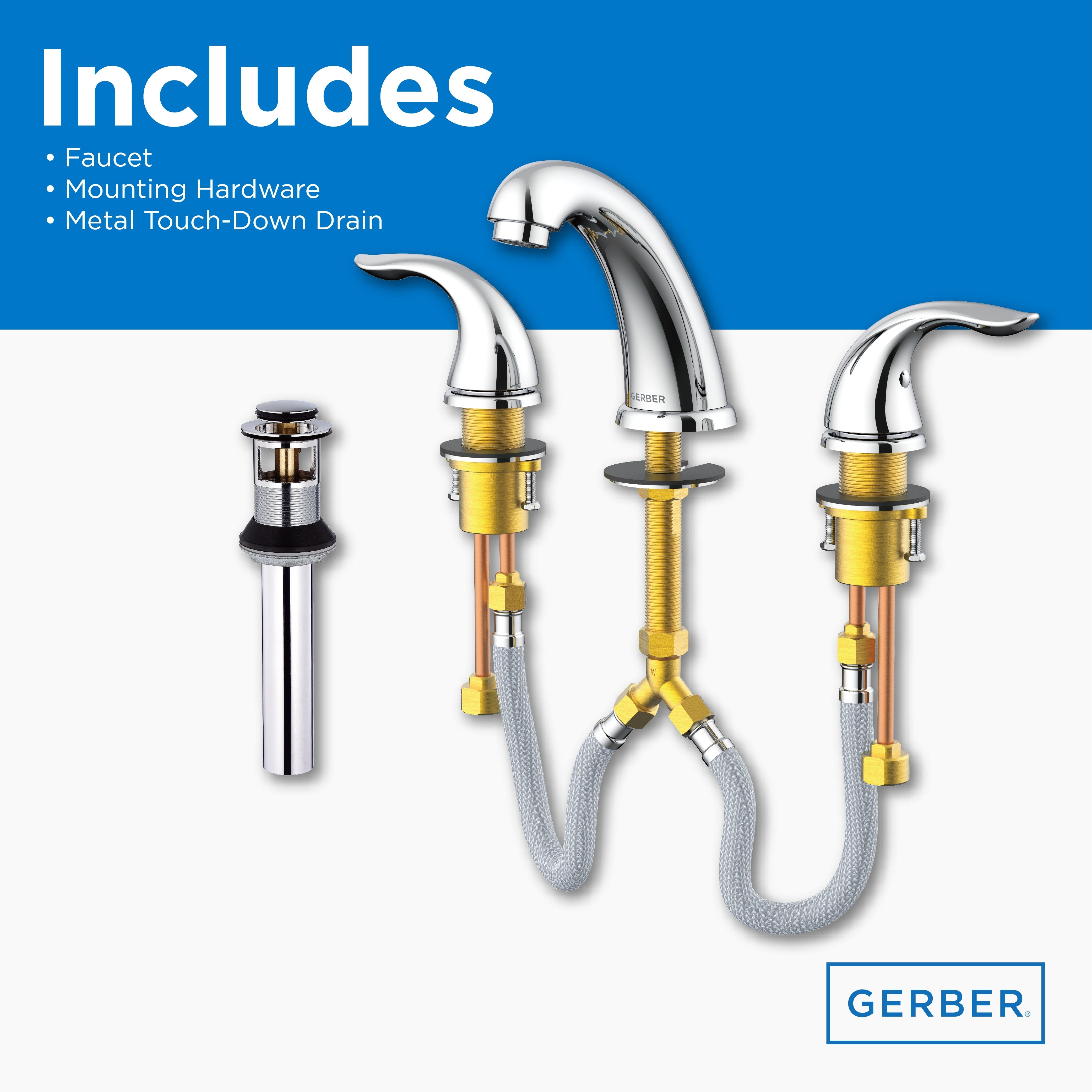 Viper™ Two Handle Widespread Bathroom Faucet with Metal Touch-Down Drain