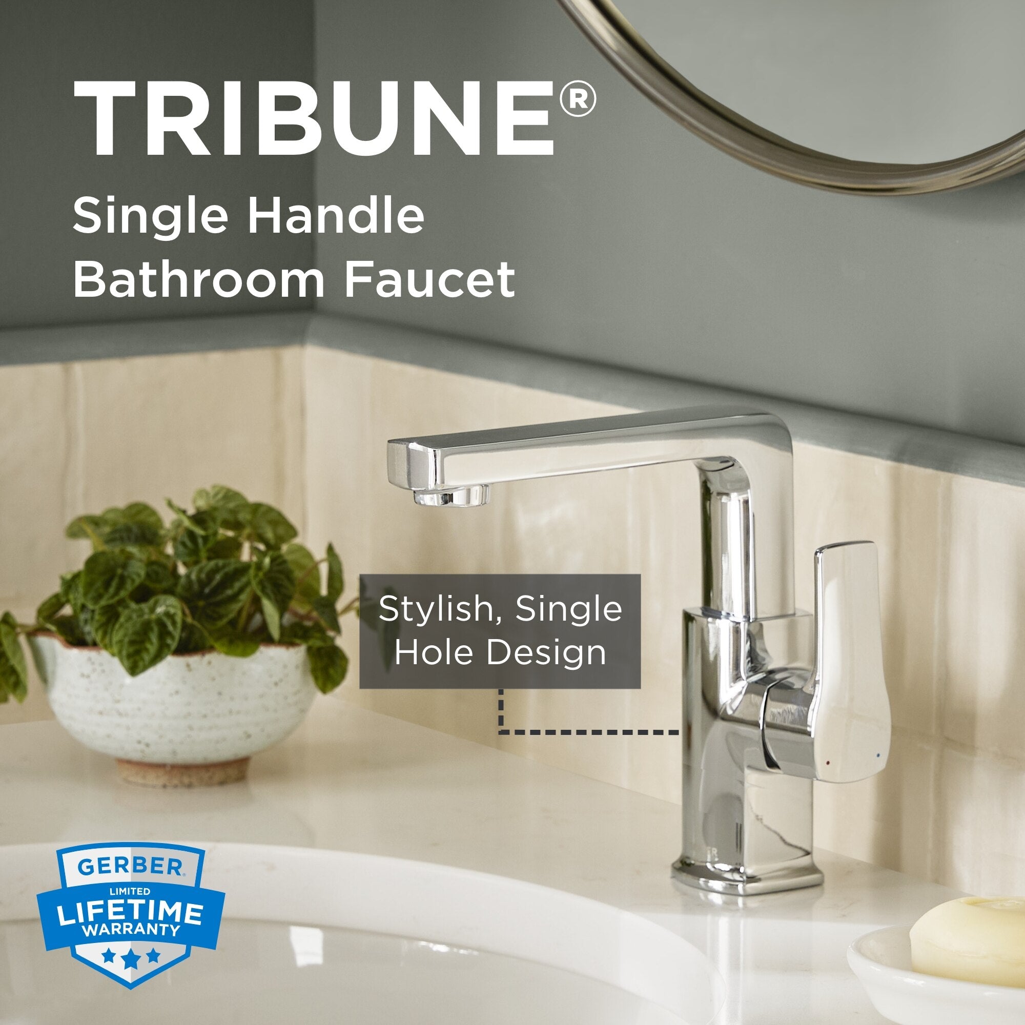Gerber Tribune® Single Handle Side Control Bathroom Faucet with Metal Touch-Down Drain