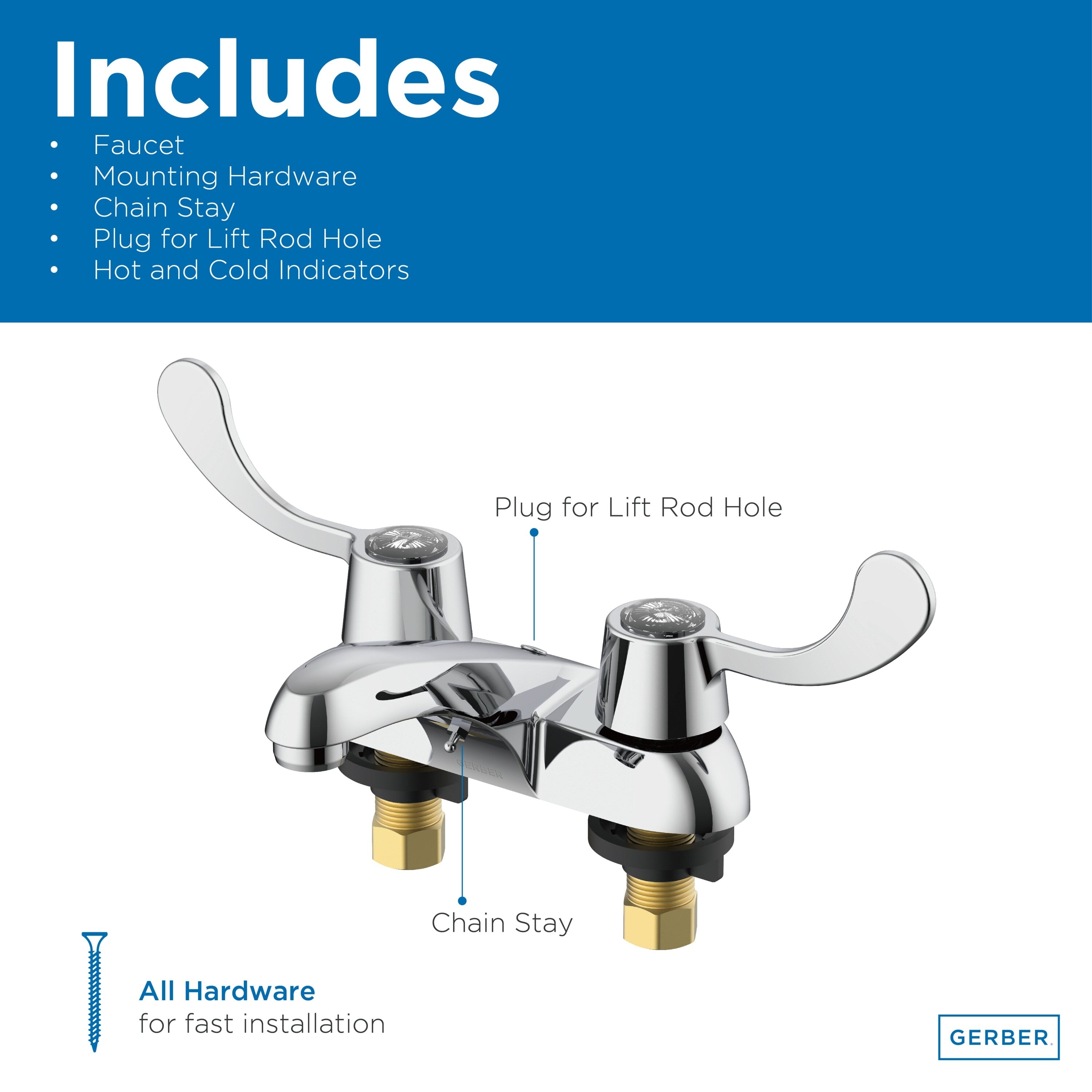 Gerber Classics™ Two Handle Centerset Bathroom Faucet with Wrist Blade Handles and Chain Stay