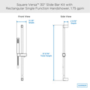 Versa™ Square 30" Slide Bar Assembly with Single Function Rectangular Handshower, 1.75gpm