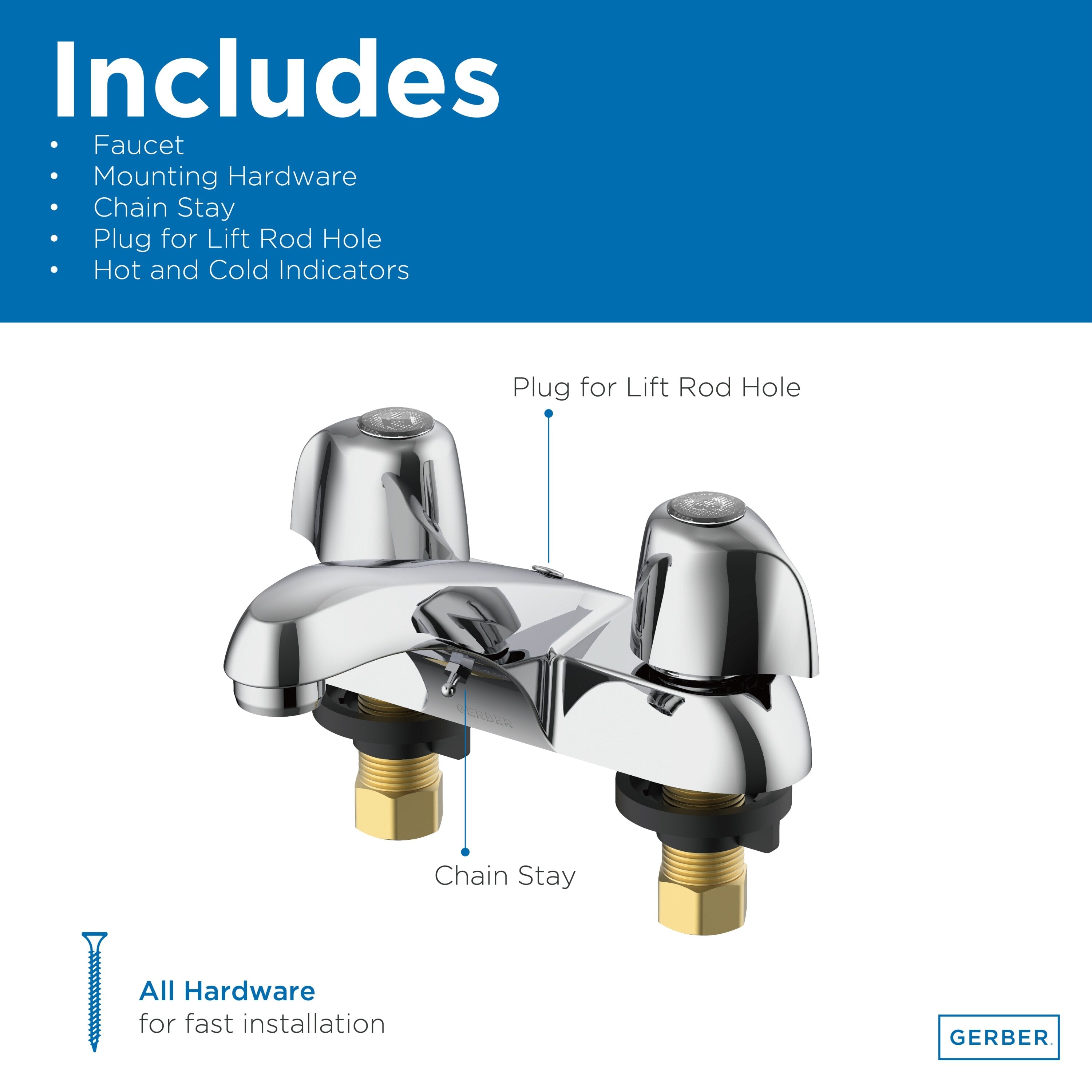 Gerber Classics™ Two Handle Centerset Bathroom Faucet with Metal Handles and Chain Stay