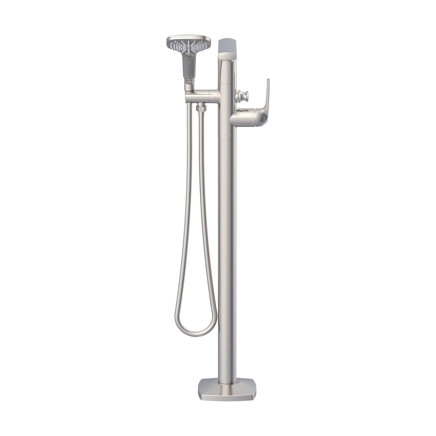 Transitional Floor Mount Tub Filler Trim Kit with Soft Square Handshower 1.75gpm