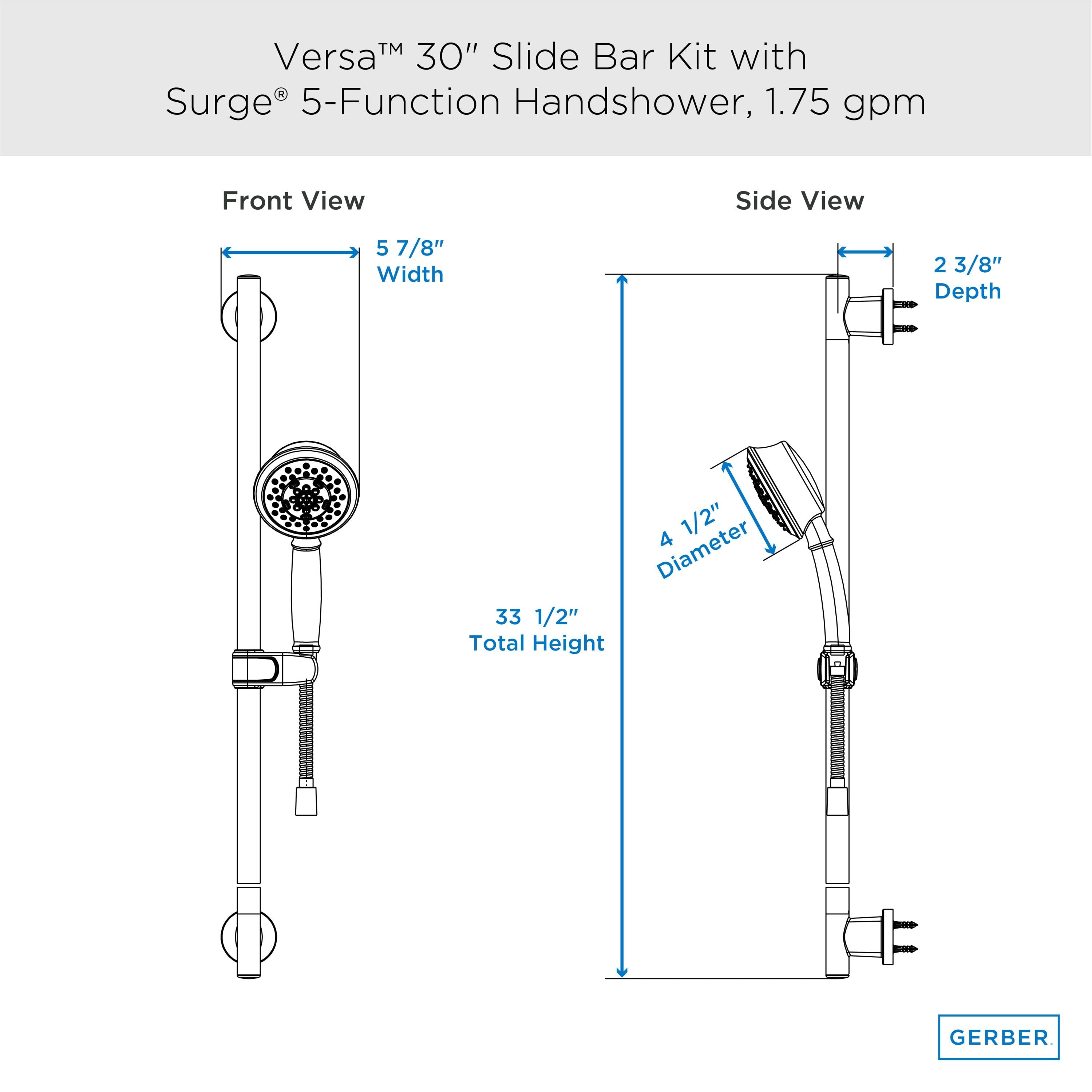 Versa™ 30" Slide Bar Assembly with Surge® 5-Function Handshower, 1.75gpm