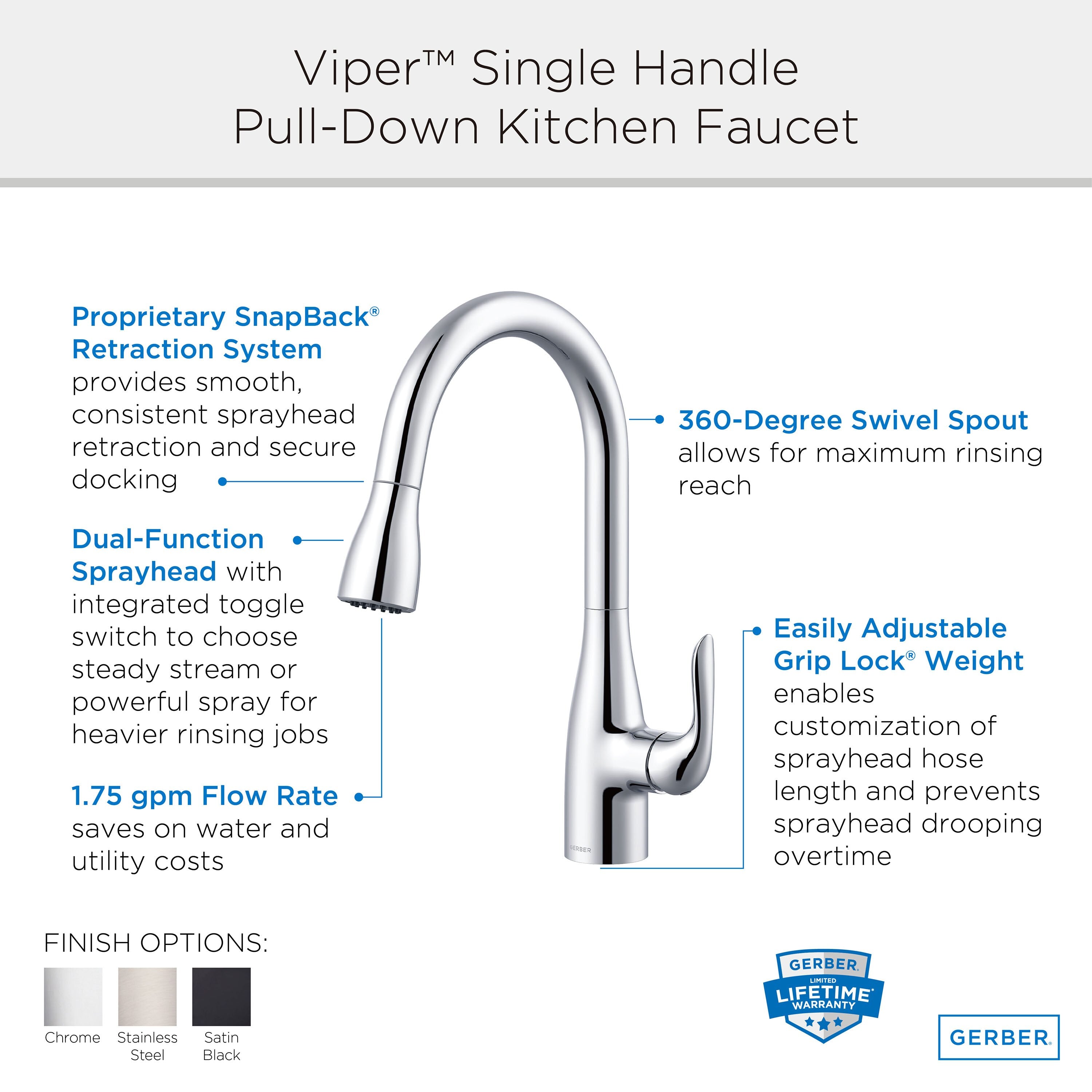 Viper™ Single Handle Pull-Down Kitchen Faucet