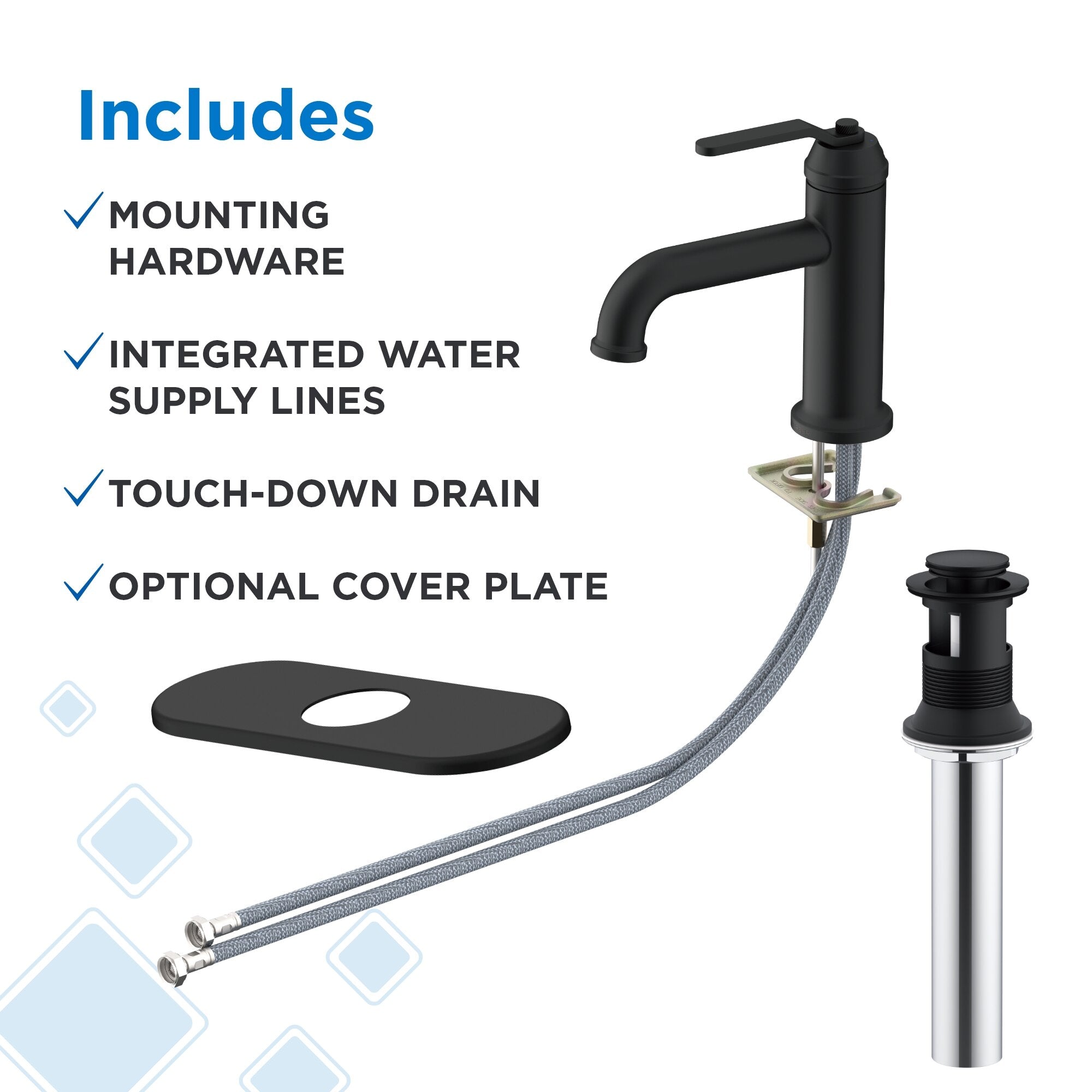 Kinzie® Single Handle Bathroom Faucet with Metal Touch-Down Drain
