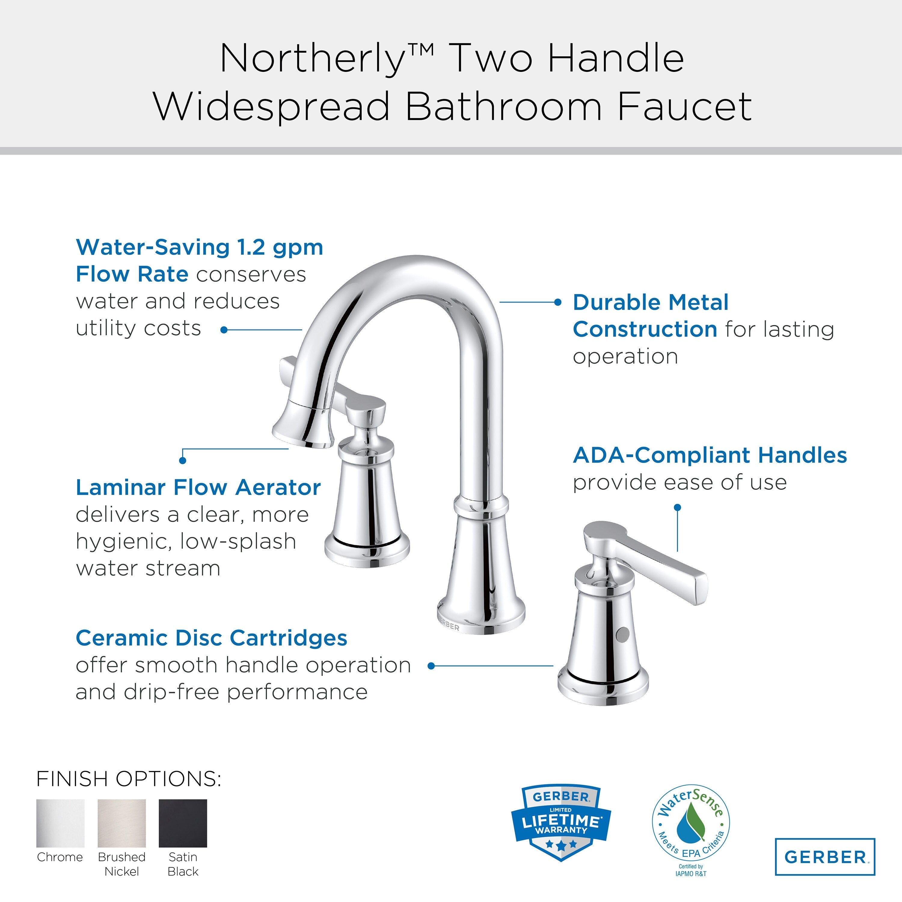 Northerly™ Two Handle Widespread Bathroom Faucet with 50/50 Touch-Down Drain
