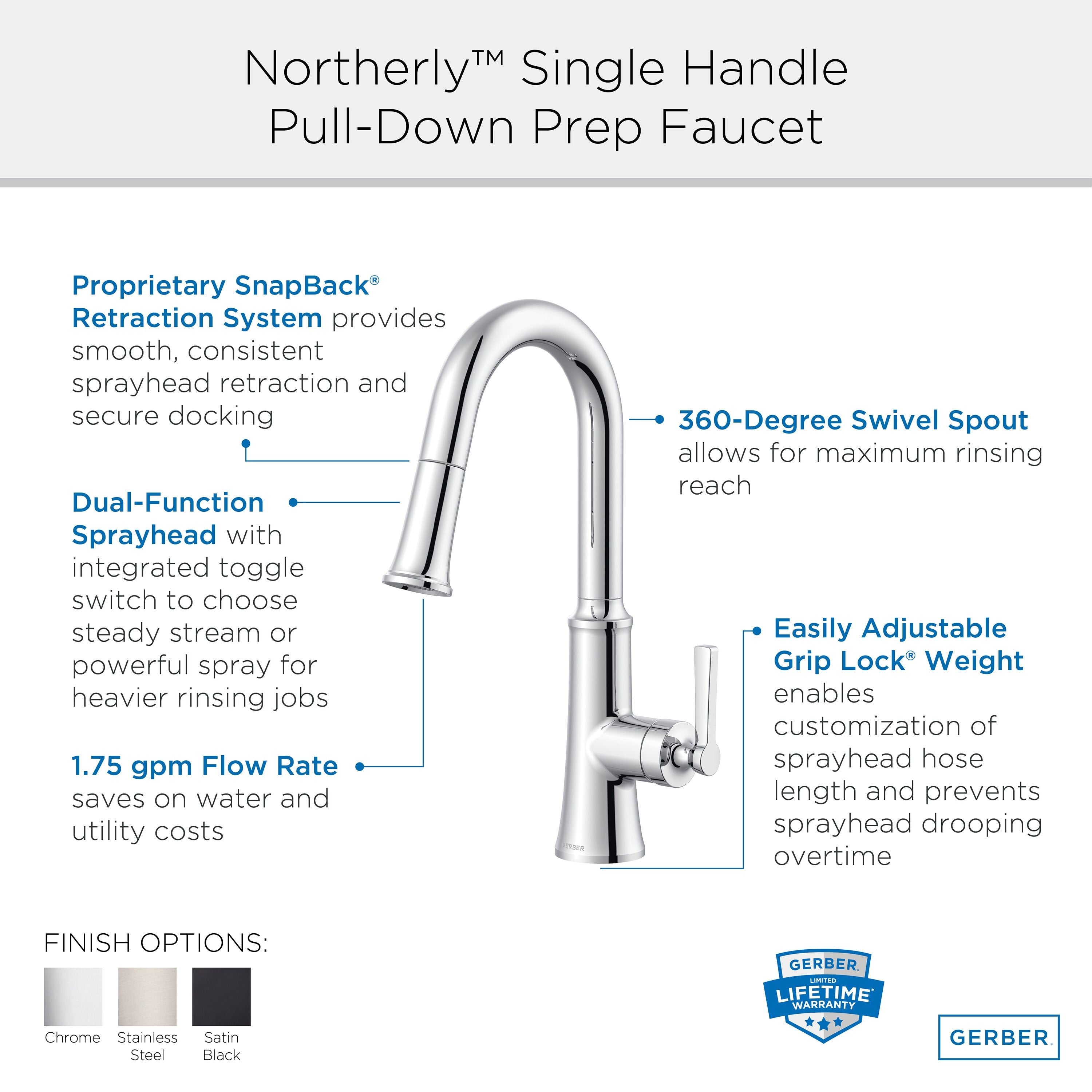 Northerly™ Single Handle Pull-Down Prep Faucet