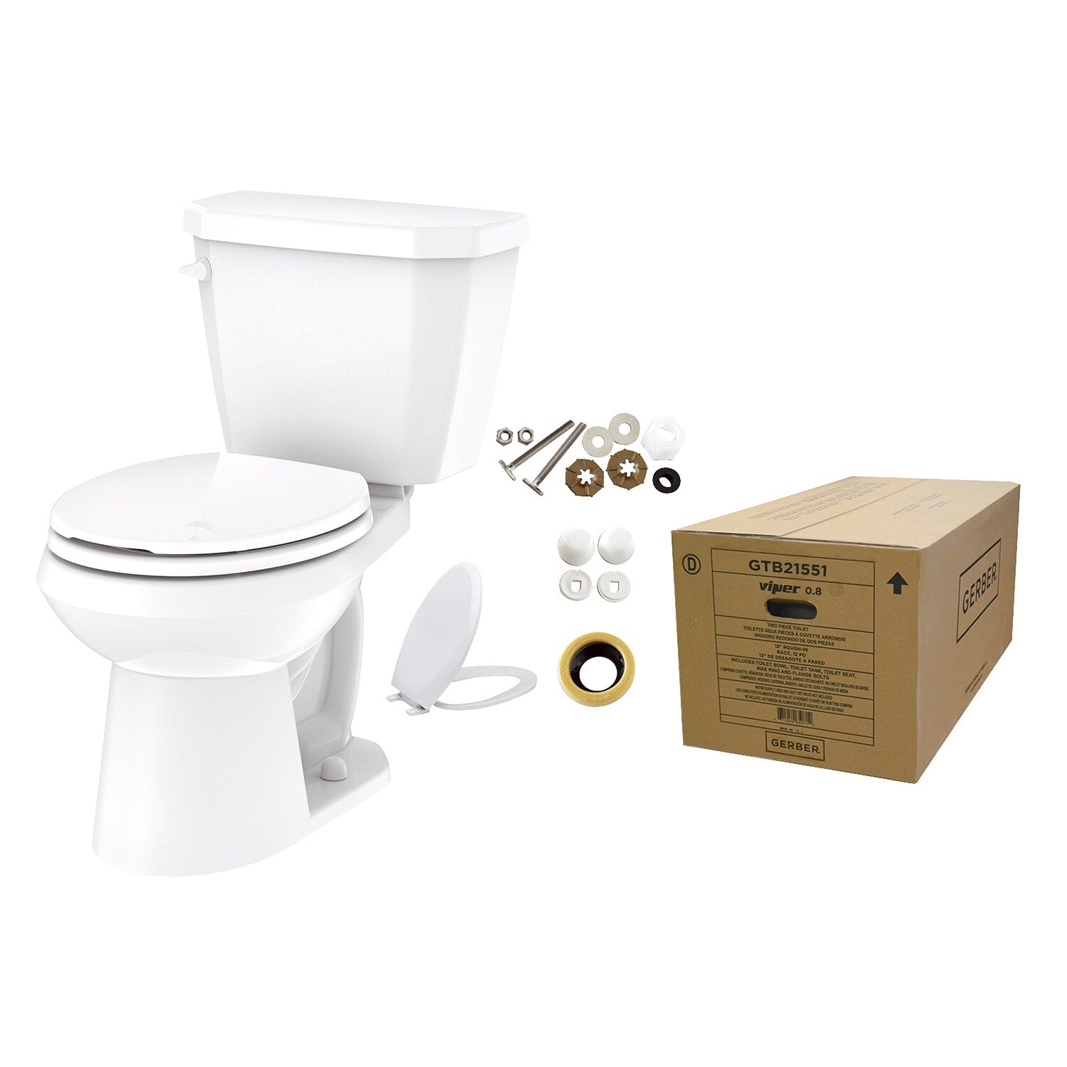 Viper® 0.8 gpf 12” Rough-In “Toilet-In-A-Box” Round Front Toilet with Side Lever