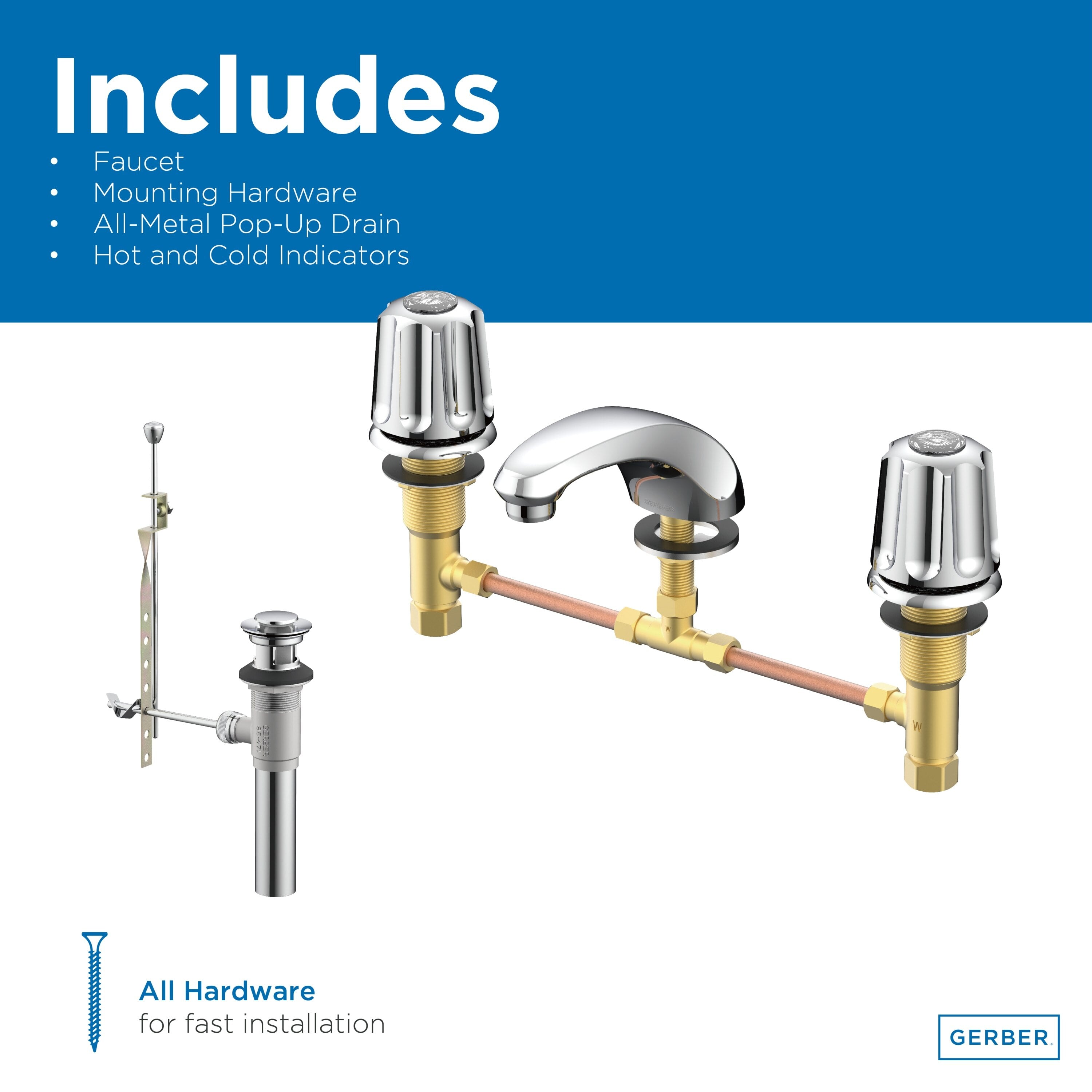 Gerber Classics™ Two Handle Widespread Bathroom Faucet with Metal Metal Pop-Up Drain