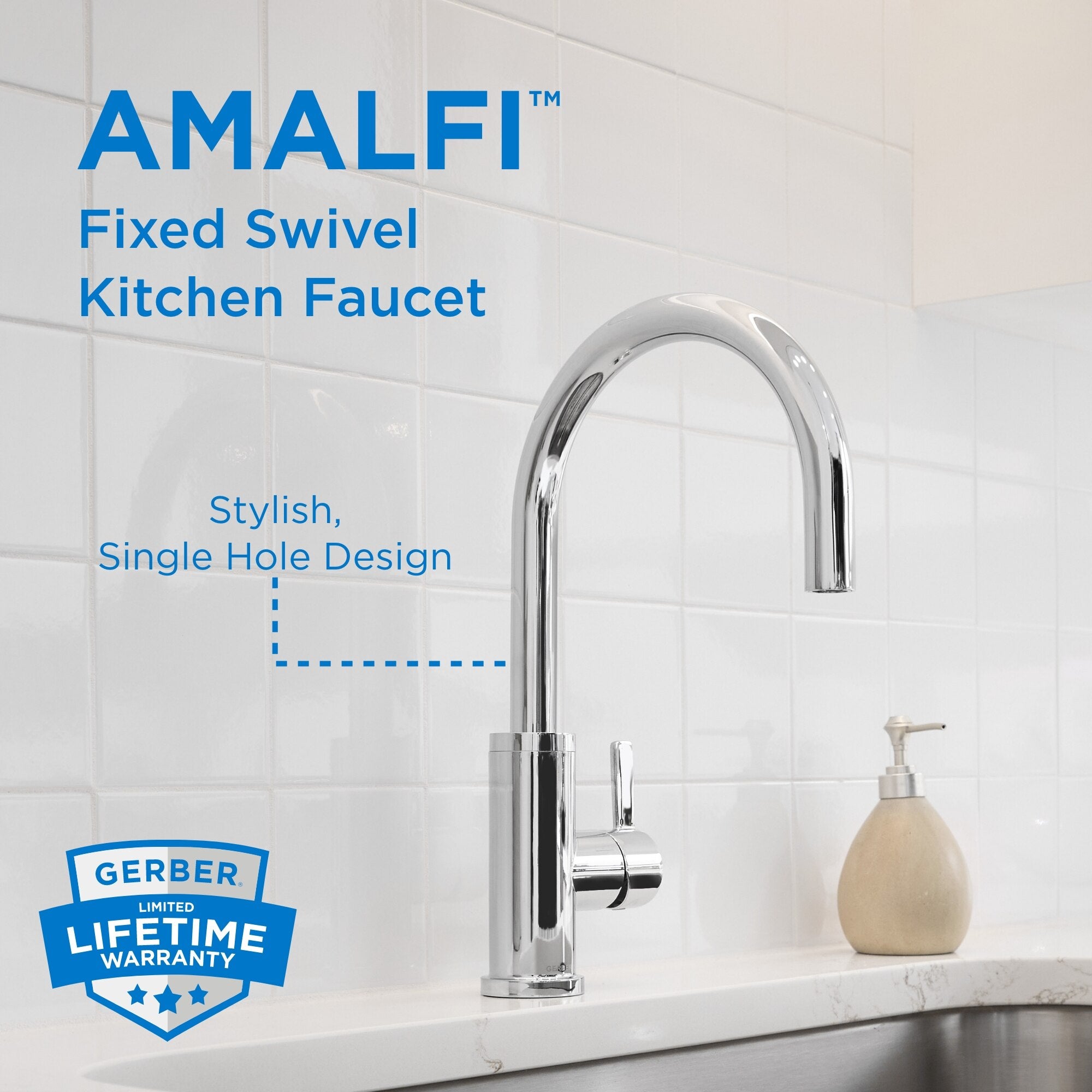 Amalfi™ Single Handle Fixed Swivel Kitchen Faucet