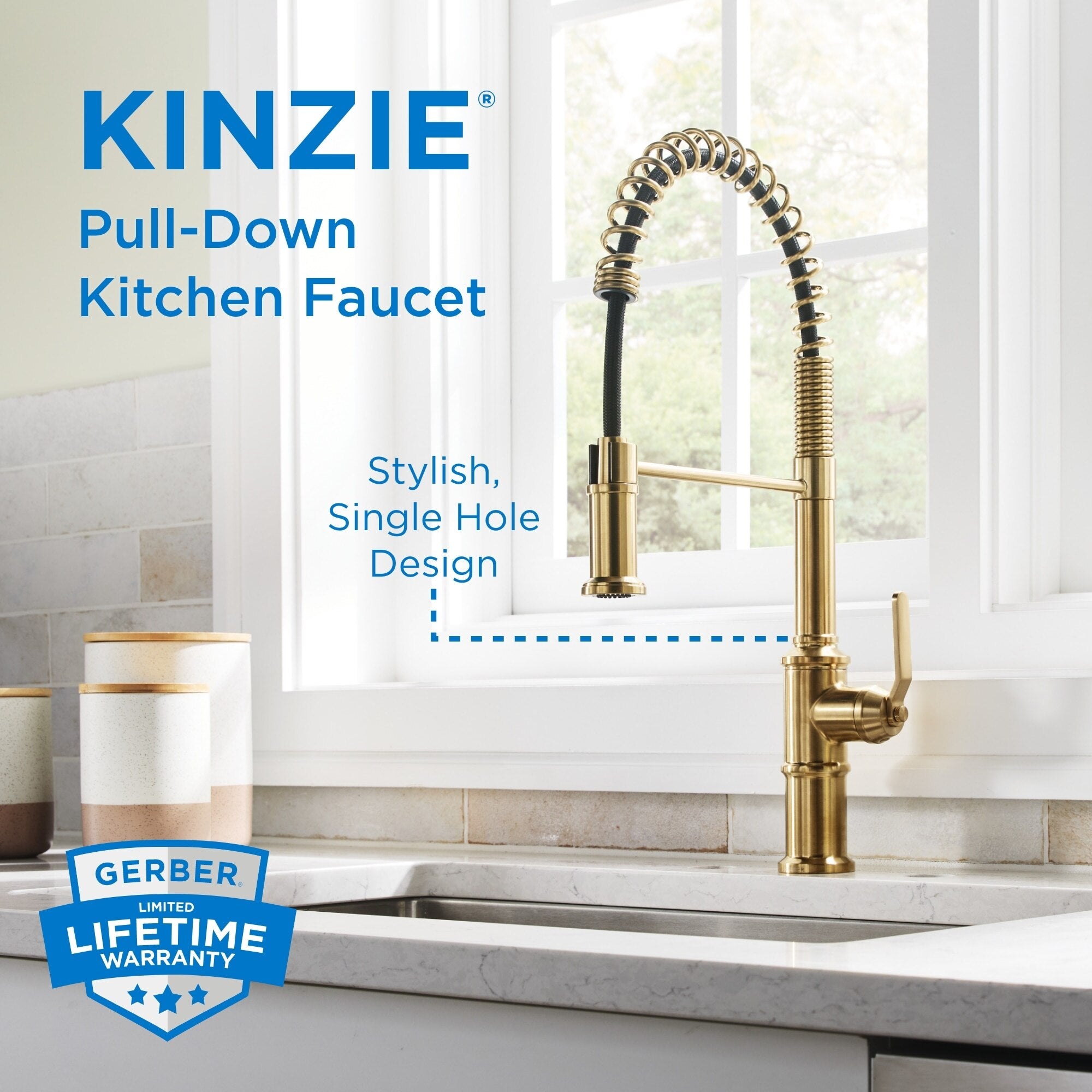 Kinzie® Pre-Rinse Single Handle Pull-Down Kitchen Faucet