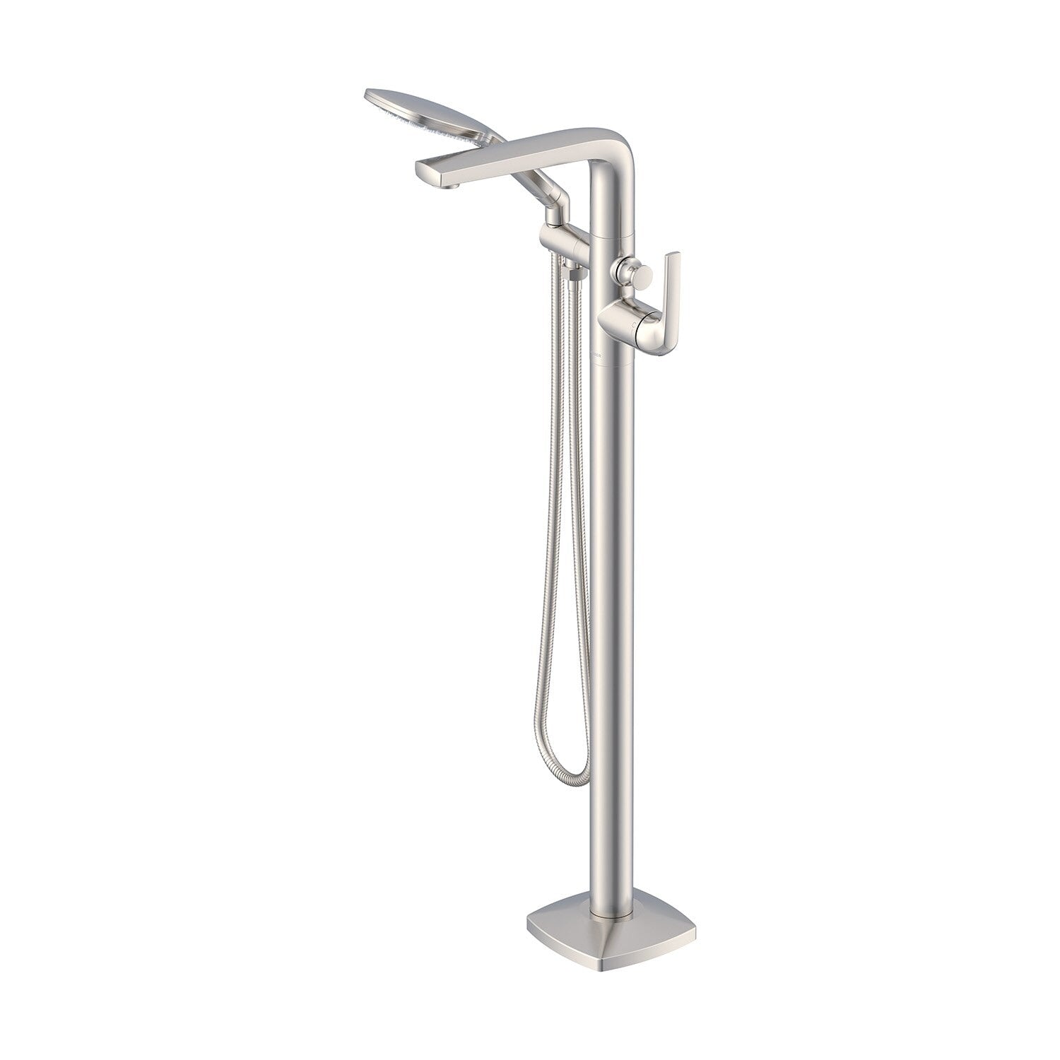 Transitional Floor Mount Tub Filler Trim Kit with Soft Square Handshower 1.75gpm