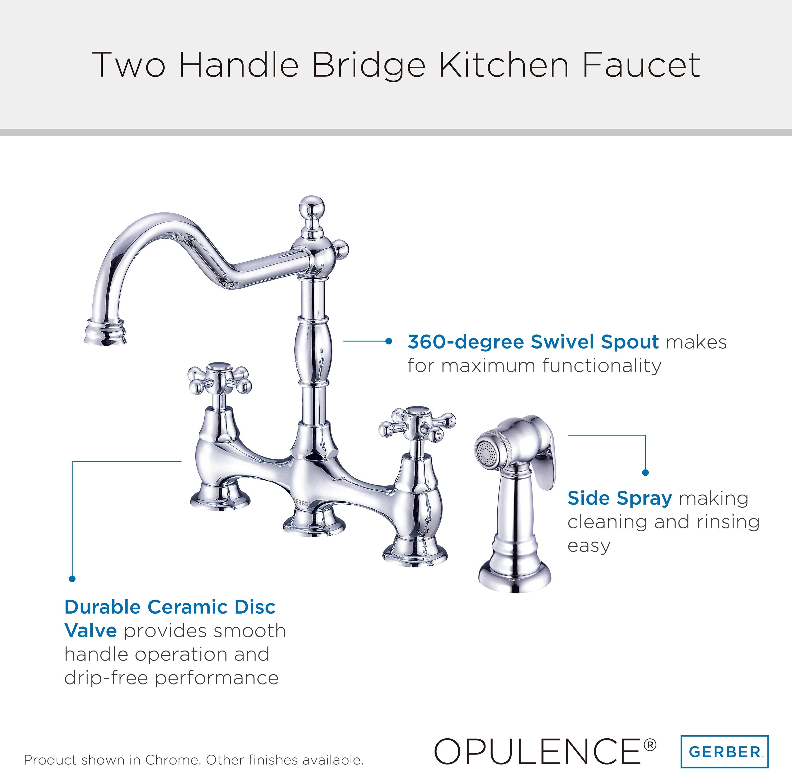 Opulence® Two Handle Bridge Faucet with Sidespray