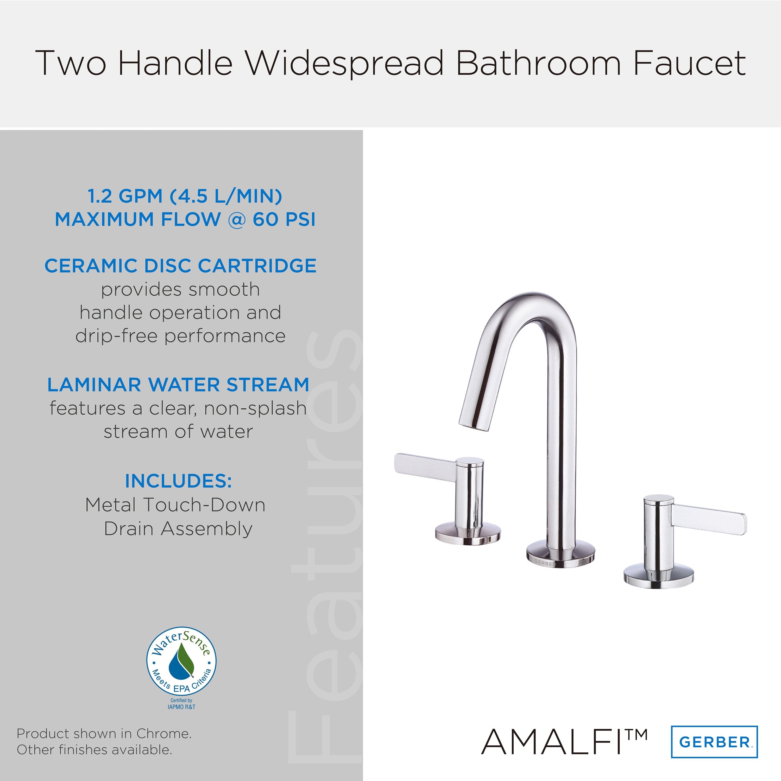 Amalfi™ Two Handle Widespread Bathroom Faucet with Metal Touch-Down Drain