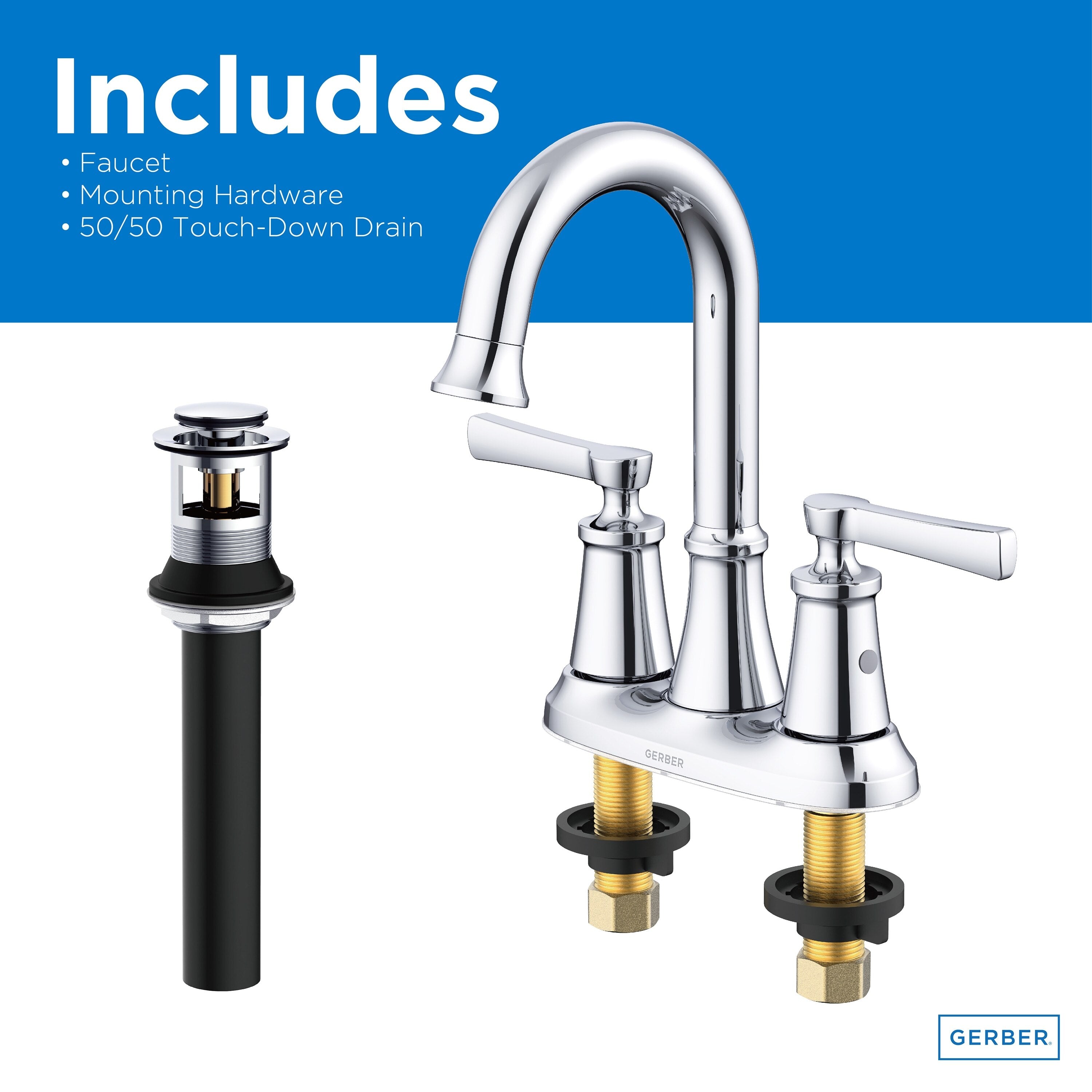 Northerly™ Two Handle Centerset Bathroom Faucet with 50/50 Touch-Down Drain