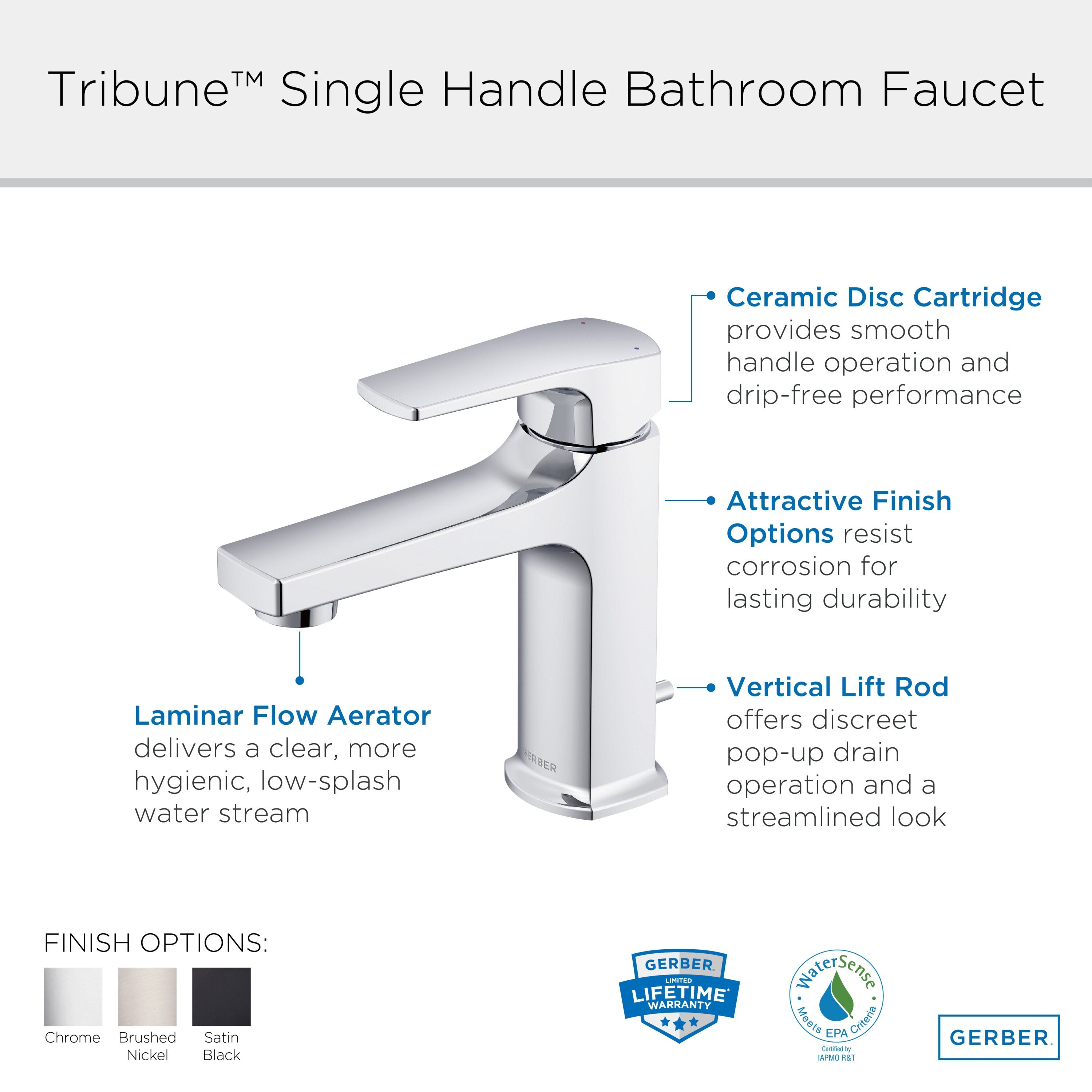 Tribune® Single Handle Bathroom Faucet with 50/50 Pop-Up Drain