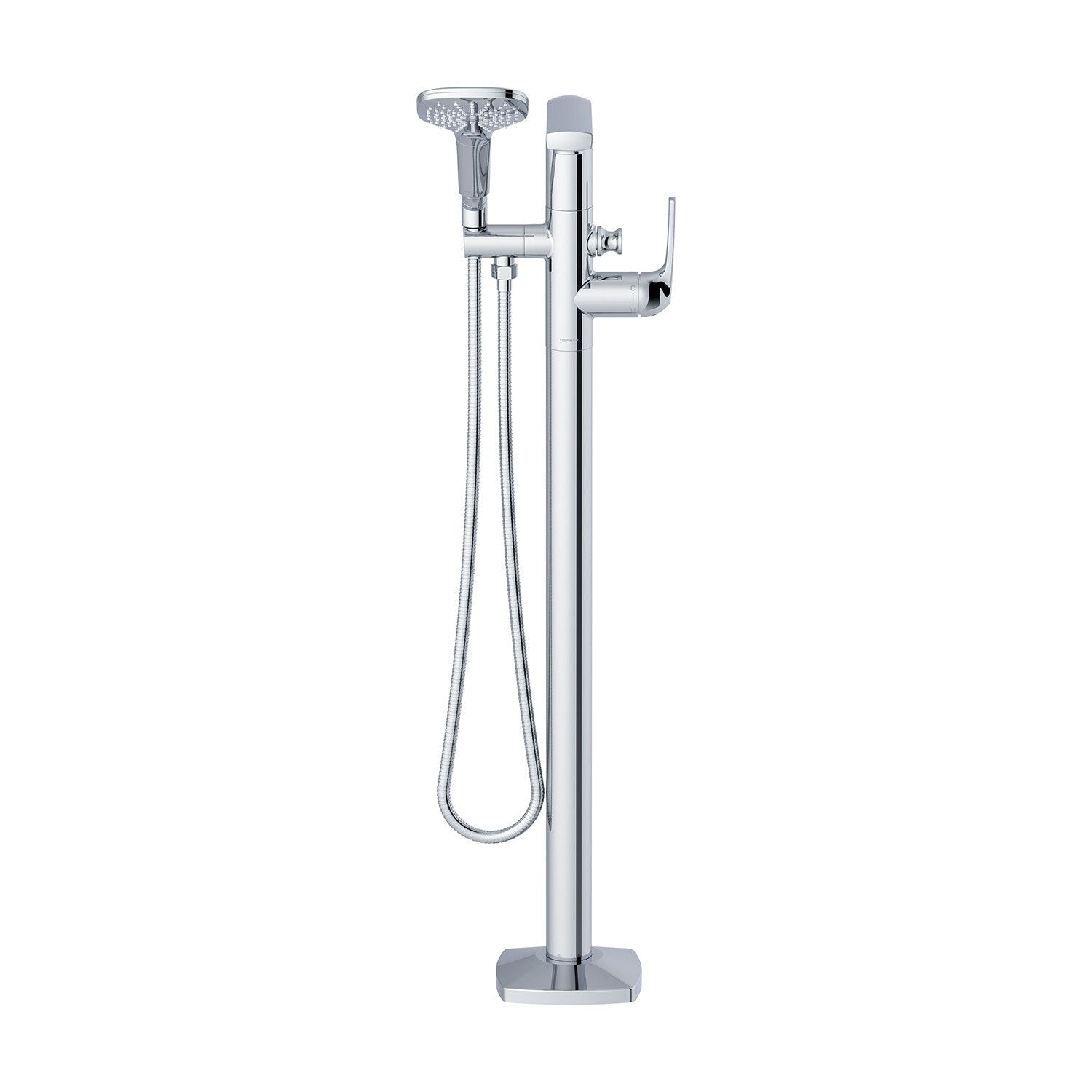 Transitional Floor Mount Tub Filler Trim Kit with Soft Square Handshower 1.75gpm