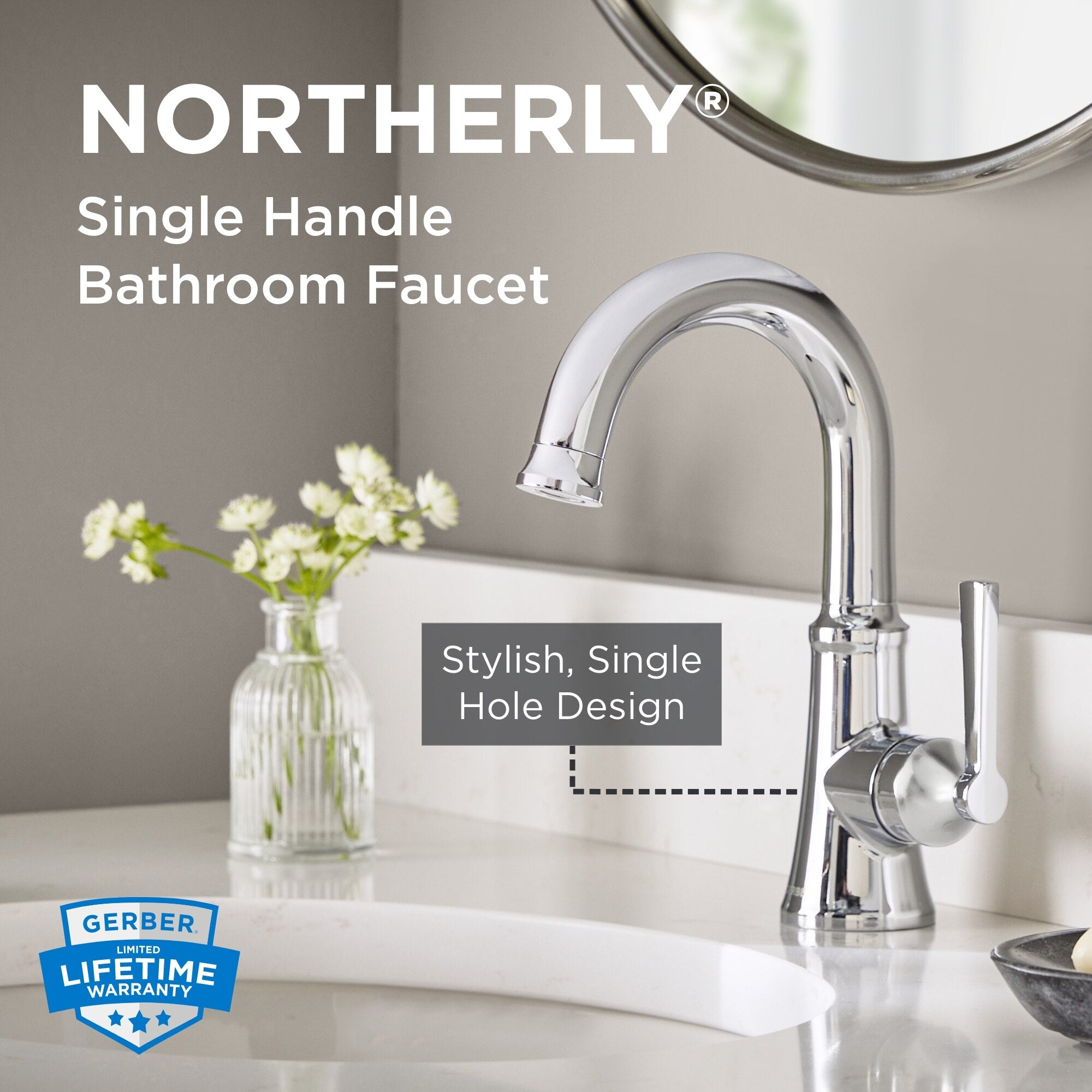 Gerber Northerly™ Single Handle Side Control Bathroom Faucet with 50/50 Touch-Down Drain