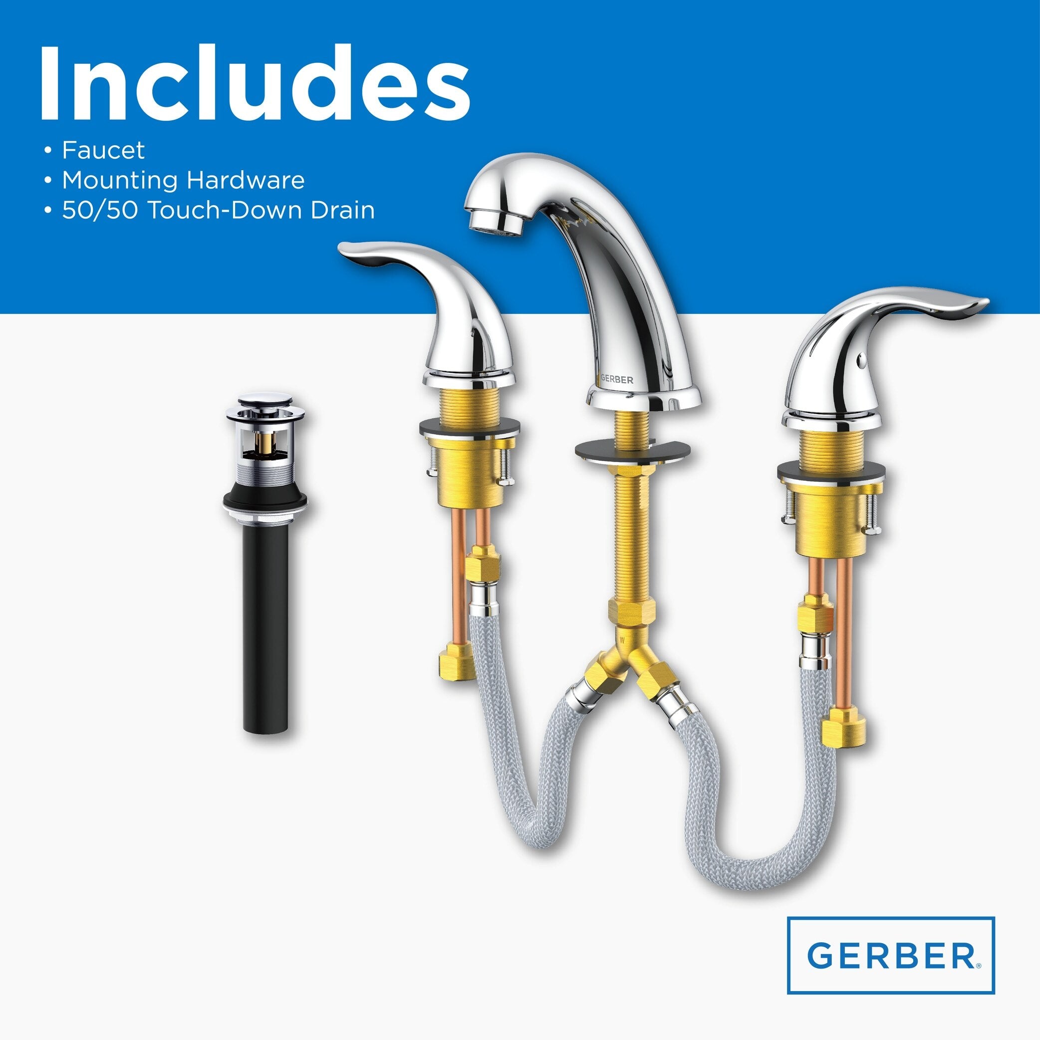 Viper™ Two Handle Widespread Bathroom Faucet with 50/50 Touch-Down Drain