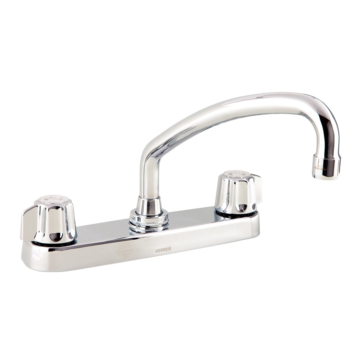 Gerber Classics™ Two Handle Cover Plate Mounted Kitchen Faucet with Metal Fluted Handles and Tubular Swing Spout