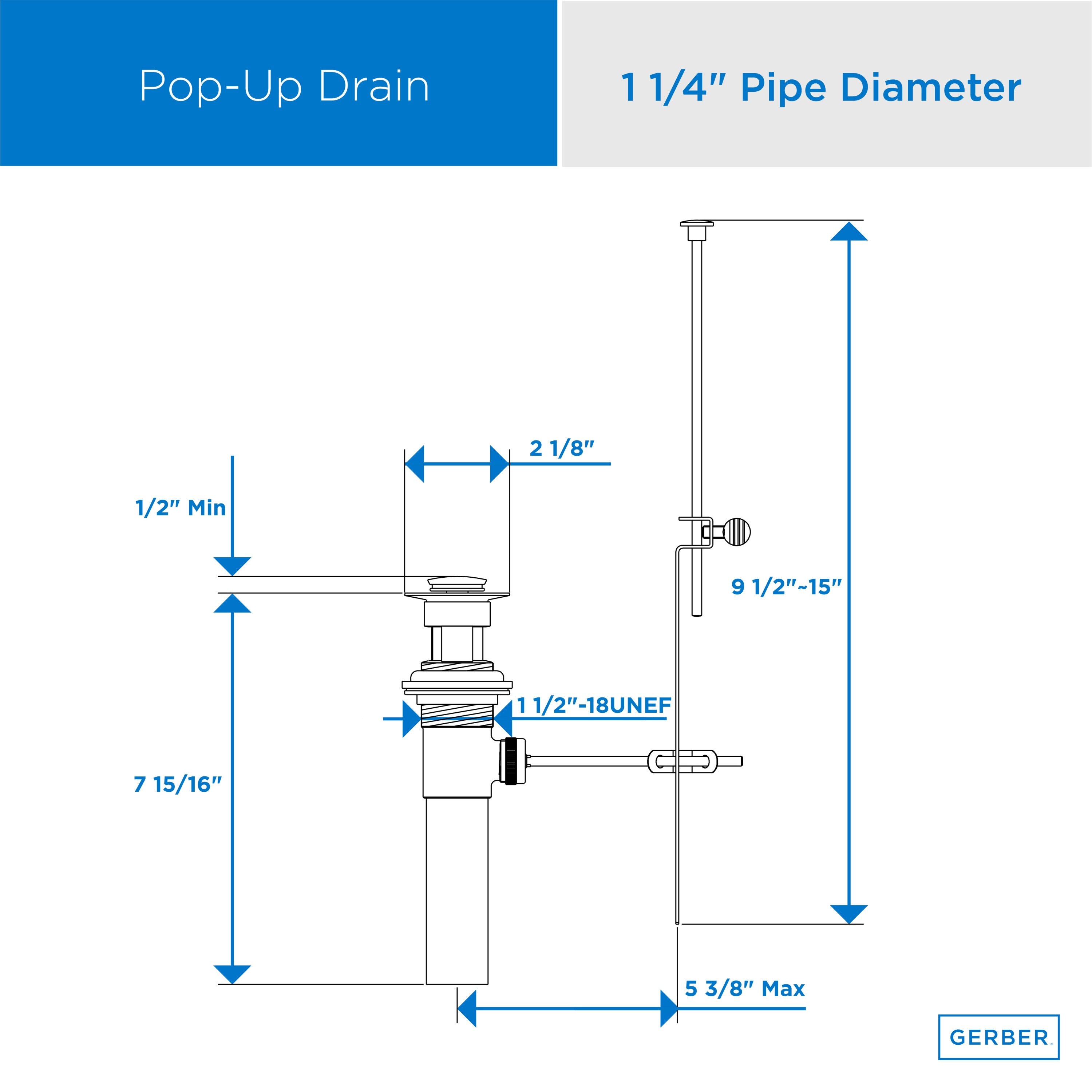 Gerber 1 1/4" Metal Pop-Up Drain Assembly with Lift Rod