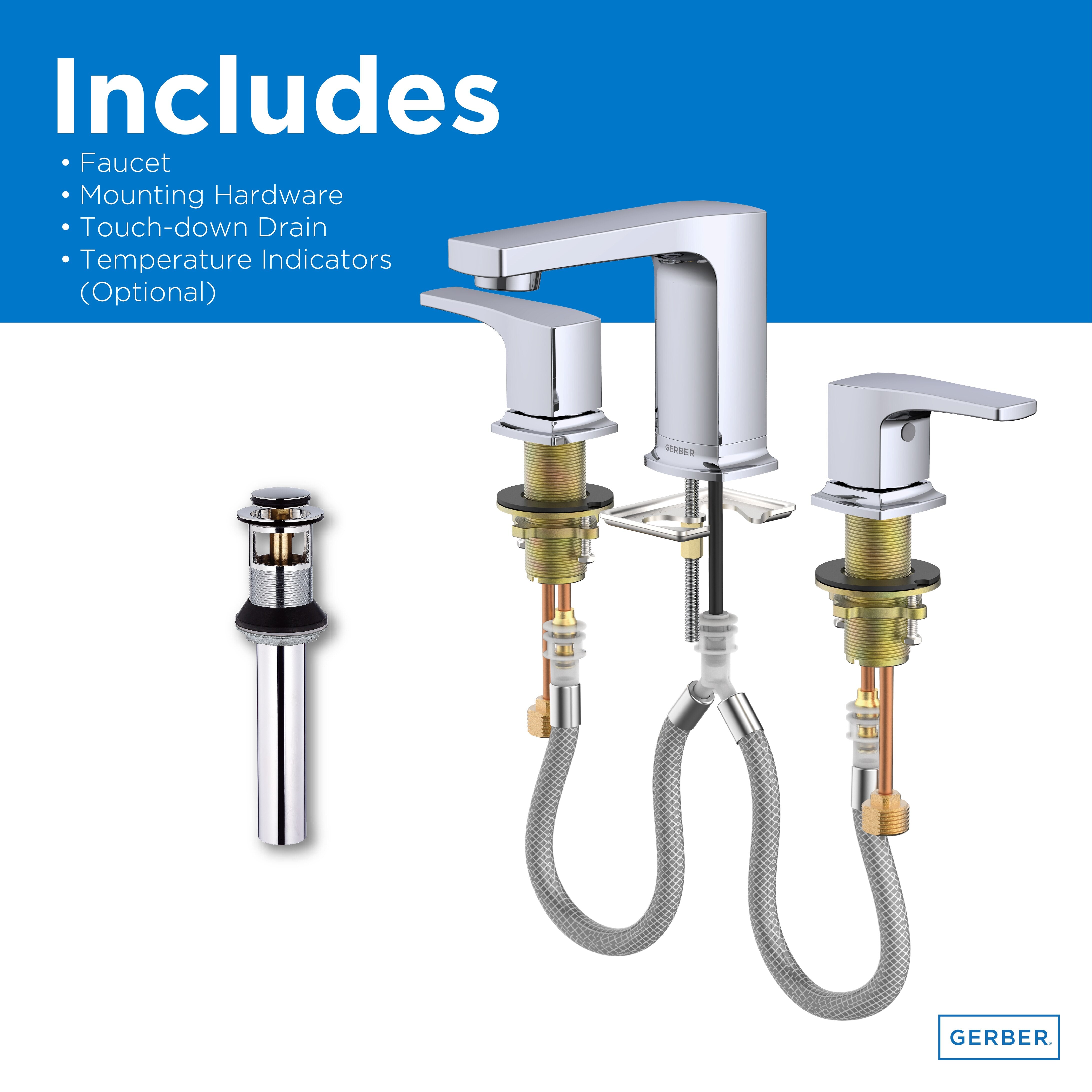Tribune® Two Handle Widespread Bathroom Faucet with Metal Touch-Down Drain