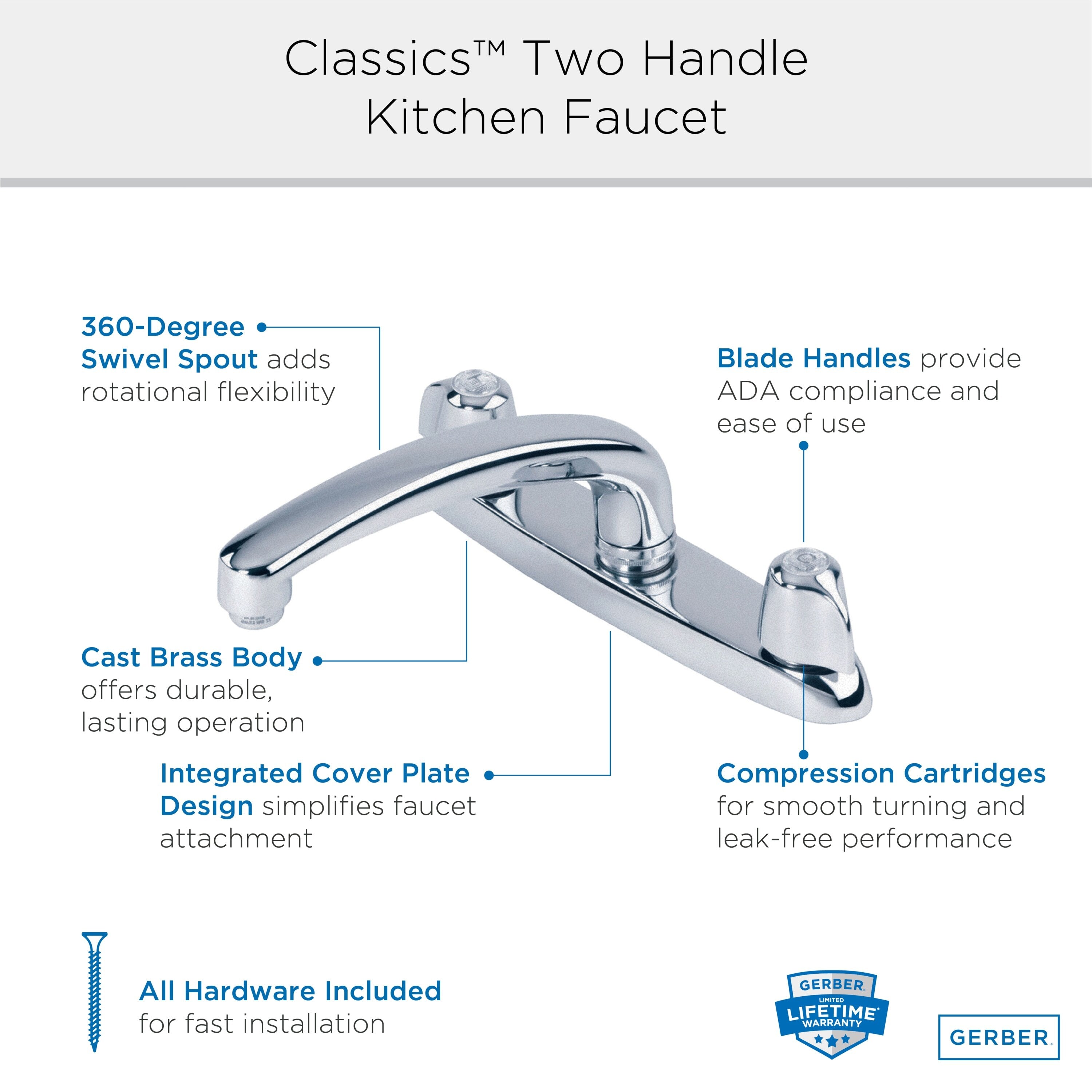 Gerber Classics™ Two Handle Cover Plate Mounted Kitchen Faucet with Metal Handles