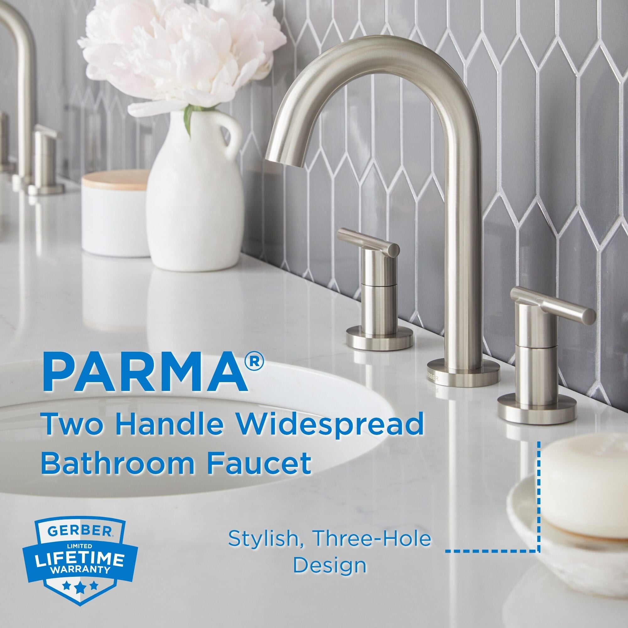 Parma® Two Handle Widespread Bathroom Faucet with Metal Touch-Down Drain