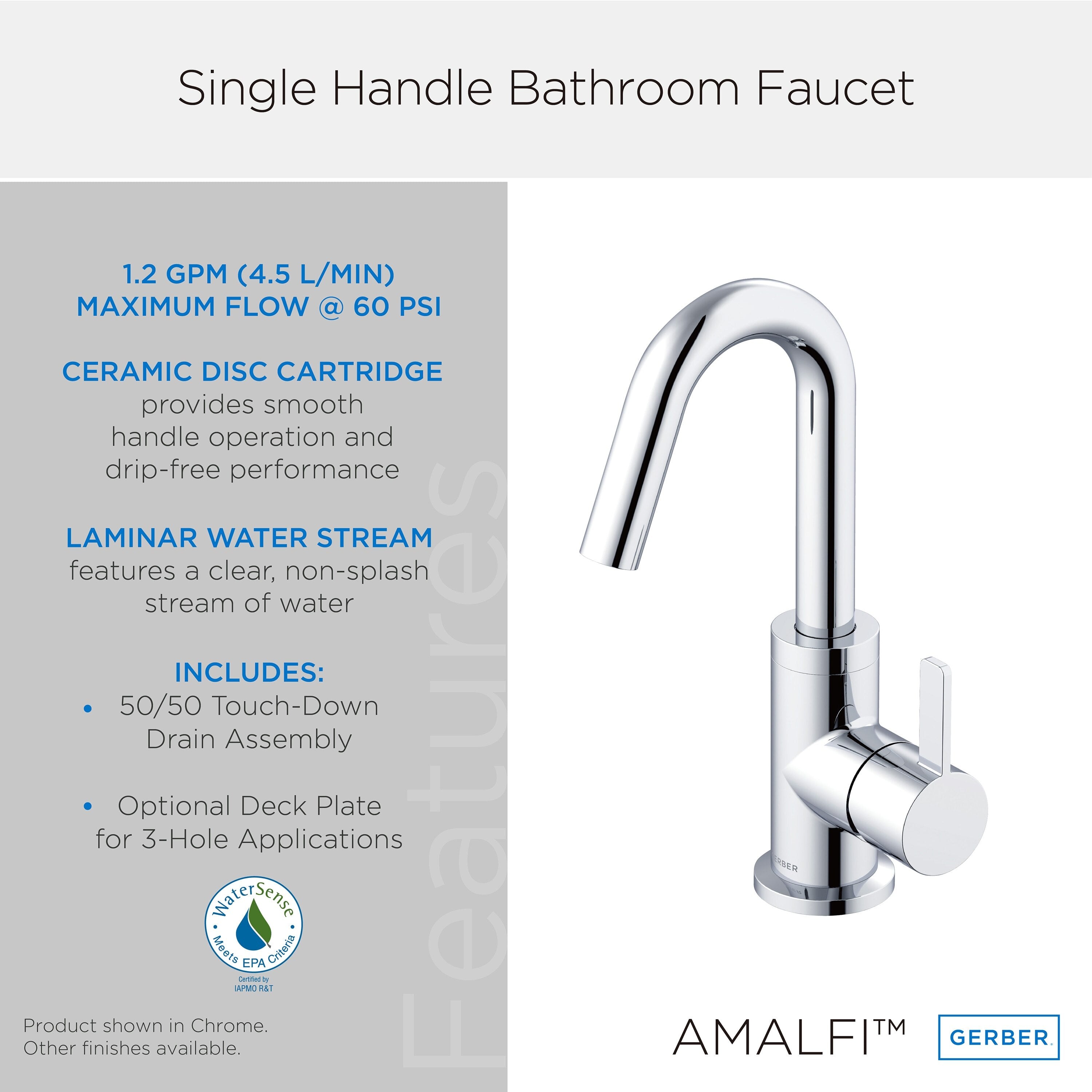 Amalfi™ Single Handle Bathroom Faucet with 50/50 Touch-Down Drain