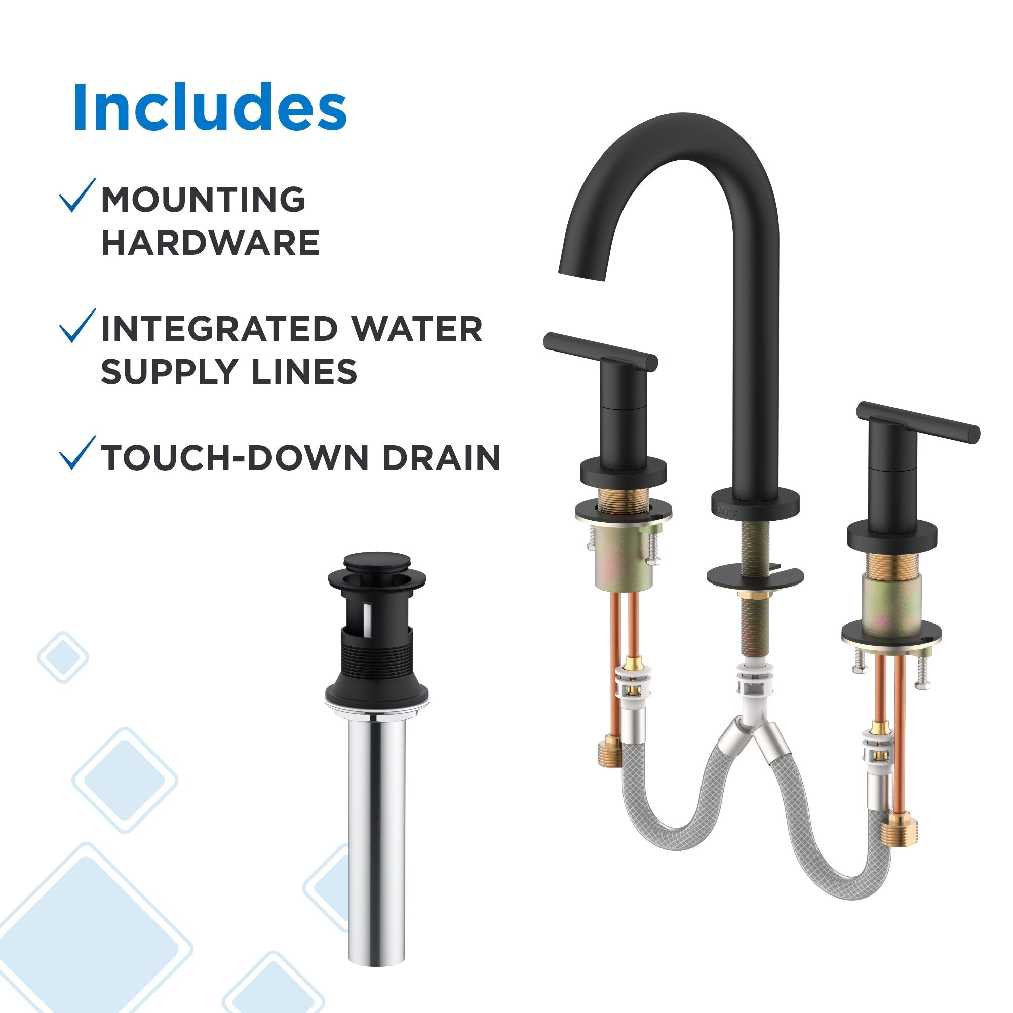 Parma® Two Handle Widespread Bathroom Faucet with Metal Touch-Down Drain