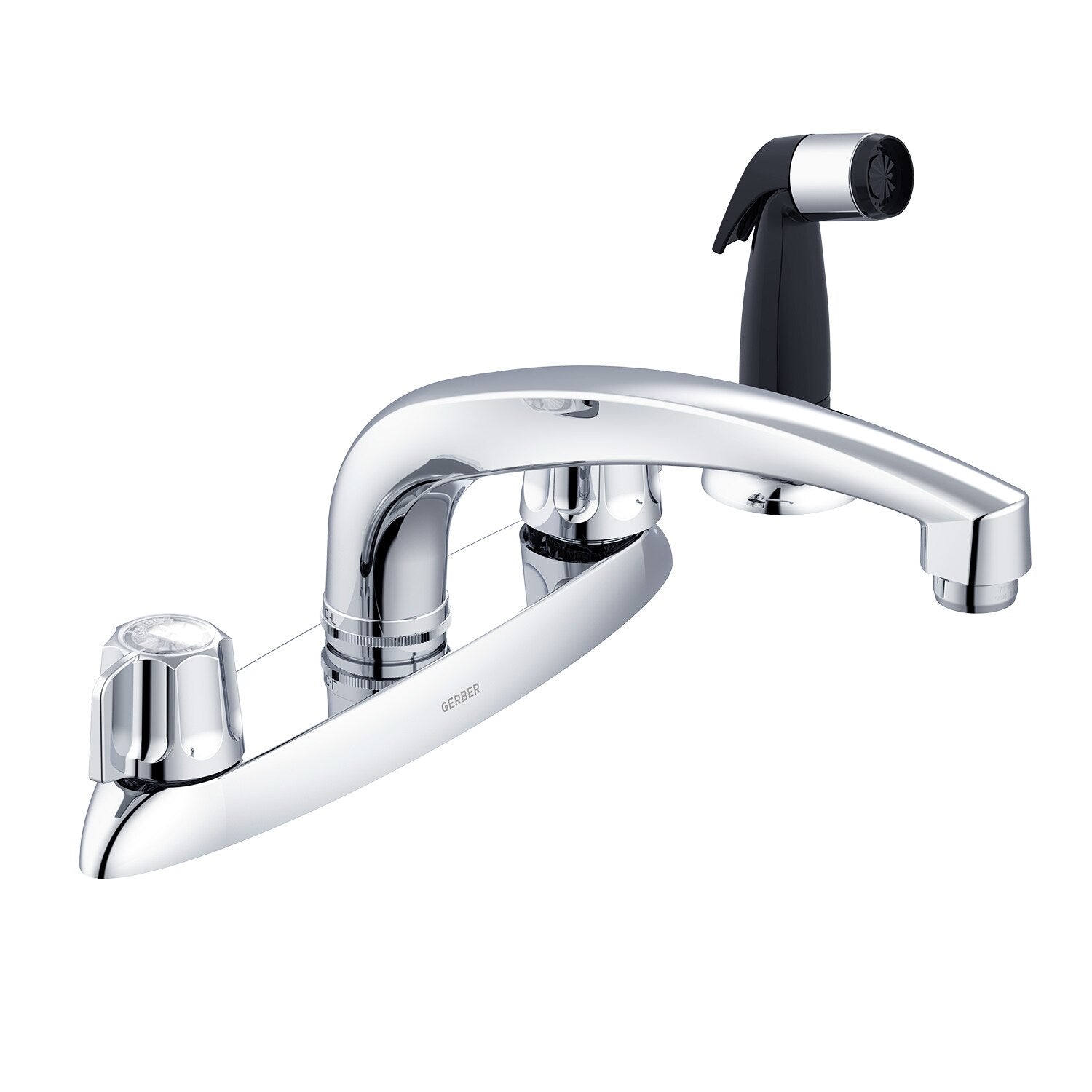 Gerber Classics™ Two Handle Cover Plate Mounted Kitchen Faucet with Metal Fluted Handles and Sidespray