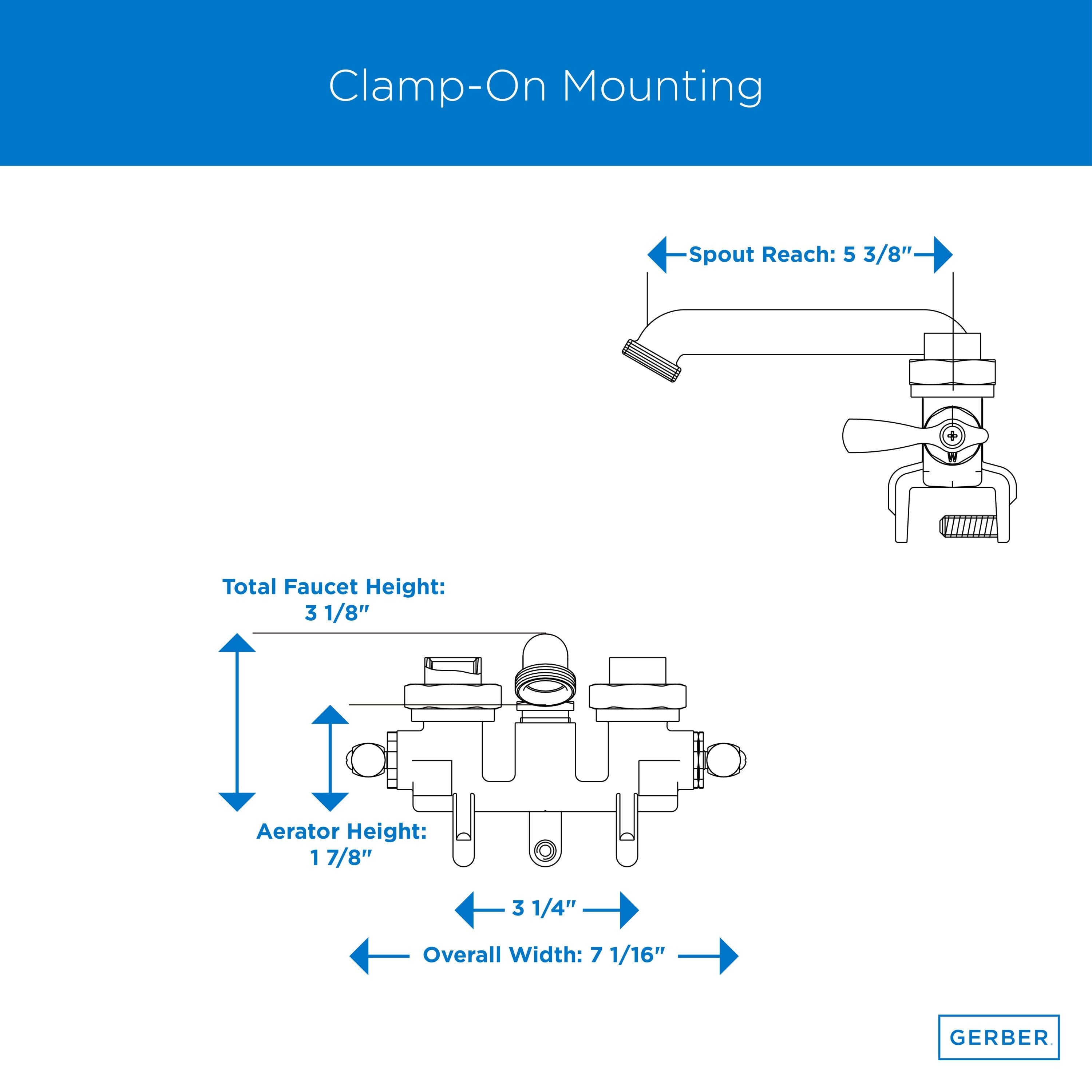 Gerber Classics™ Two Handle Clamp On Laundry Faucet with Metal Lever Handles, IPS/Sweat Connections, and Threaded Spout