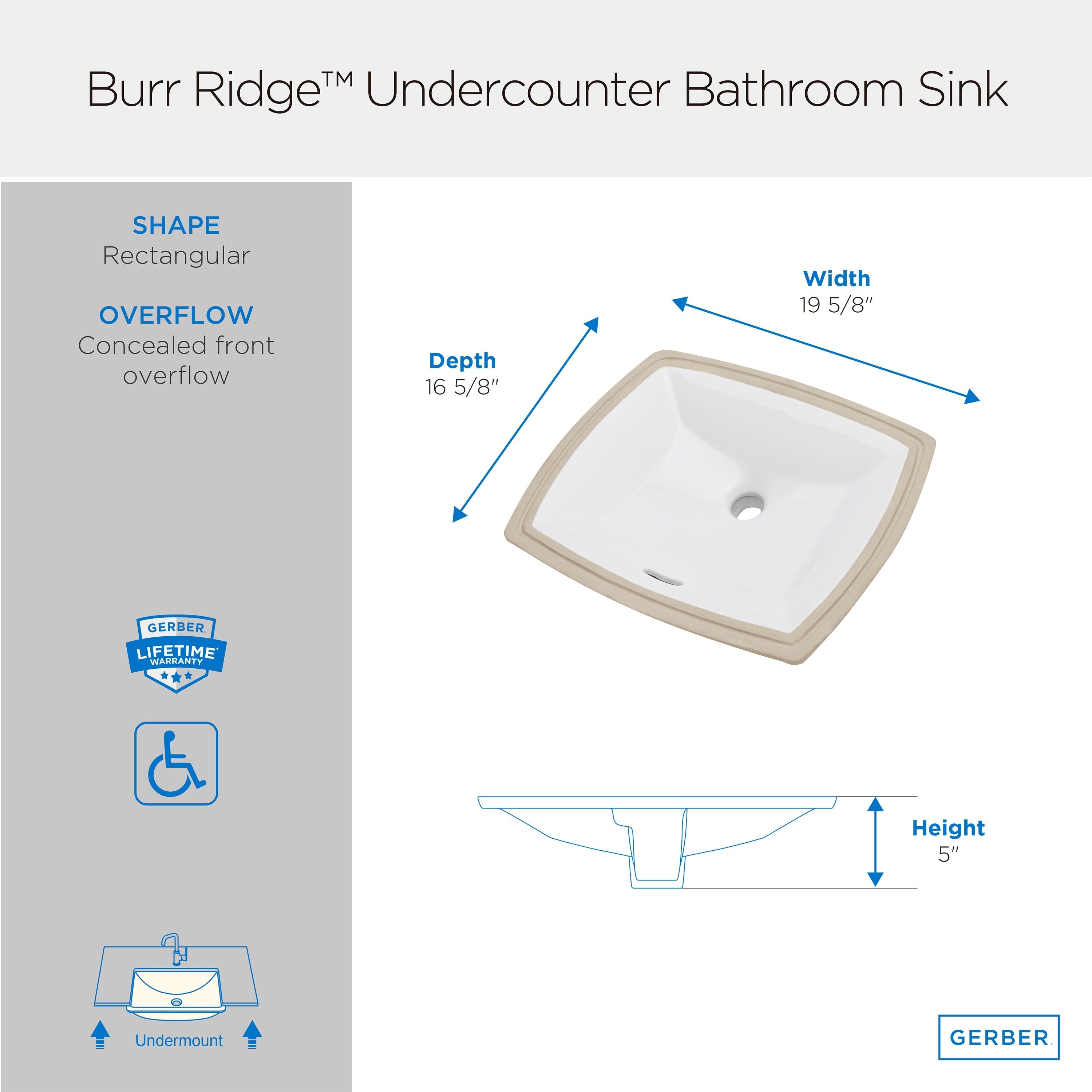 Burr Ridge™ Undercounter 19 5/8" x 16 5/8" Rectangular Bathroom Sink