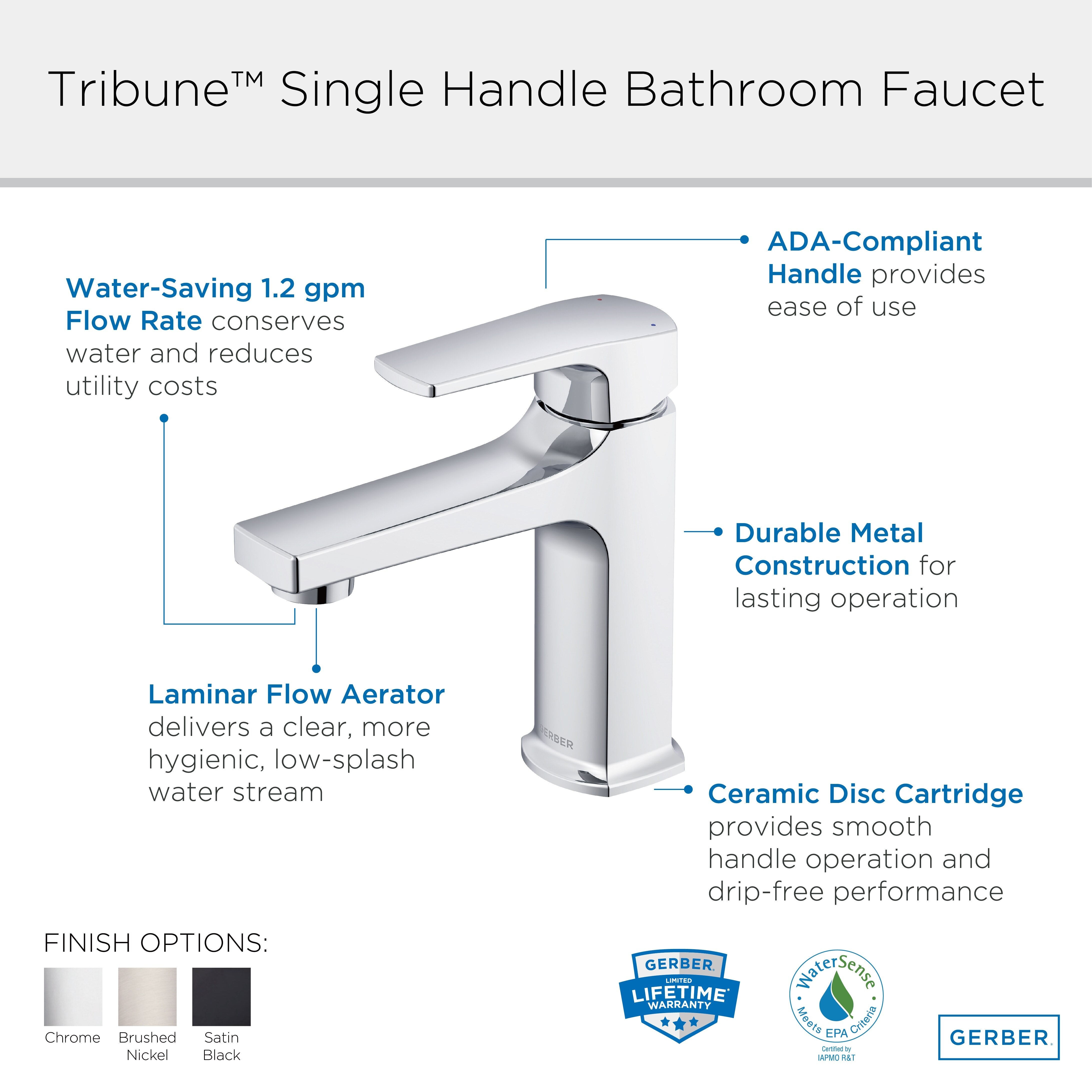 Tribune® Single Handle Bathroom Faucet with Metal Touch-Down Drain