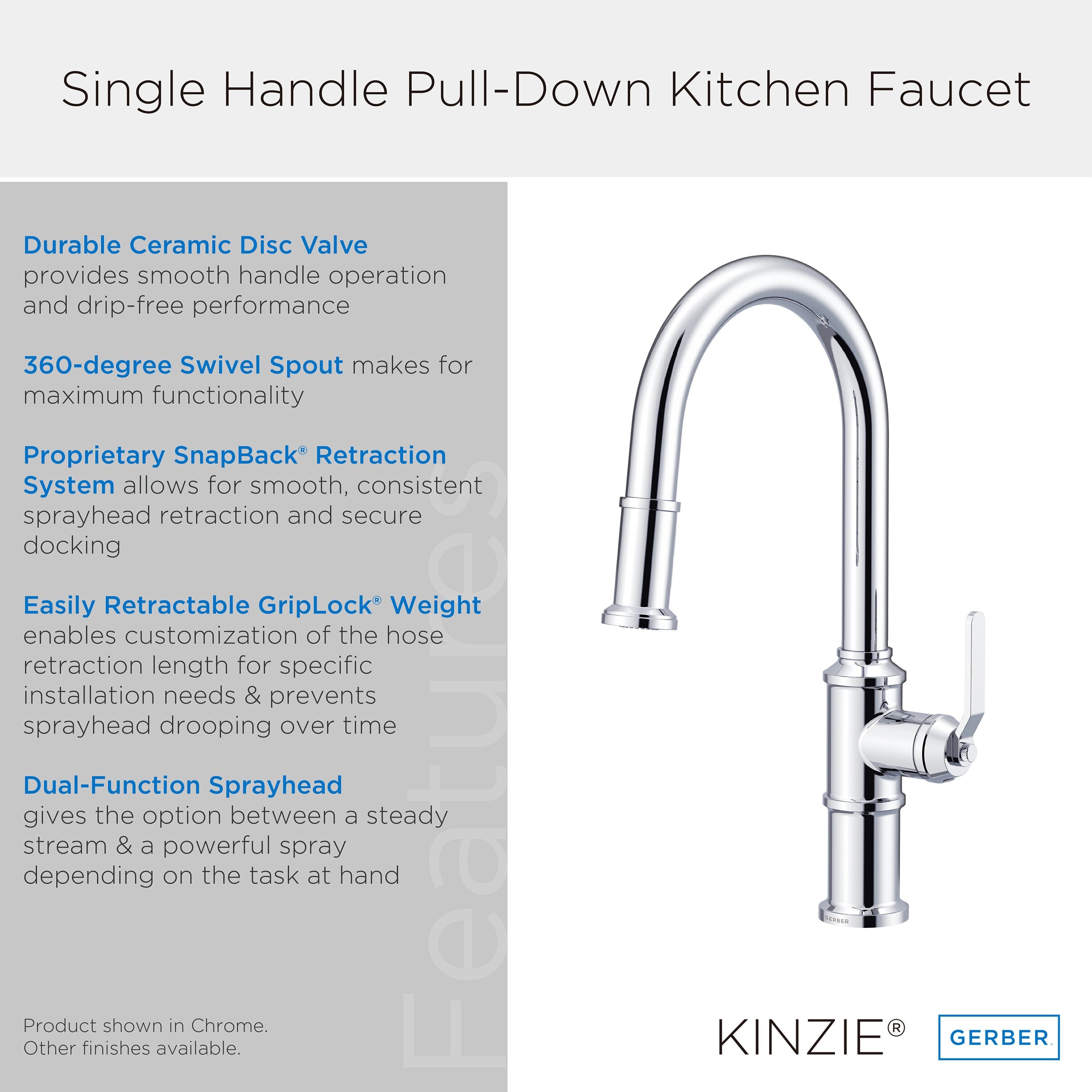 Kinzie® Single Handle Pull Down Kitchen Faucet