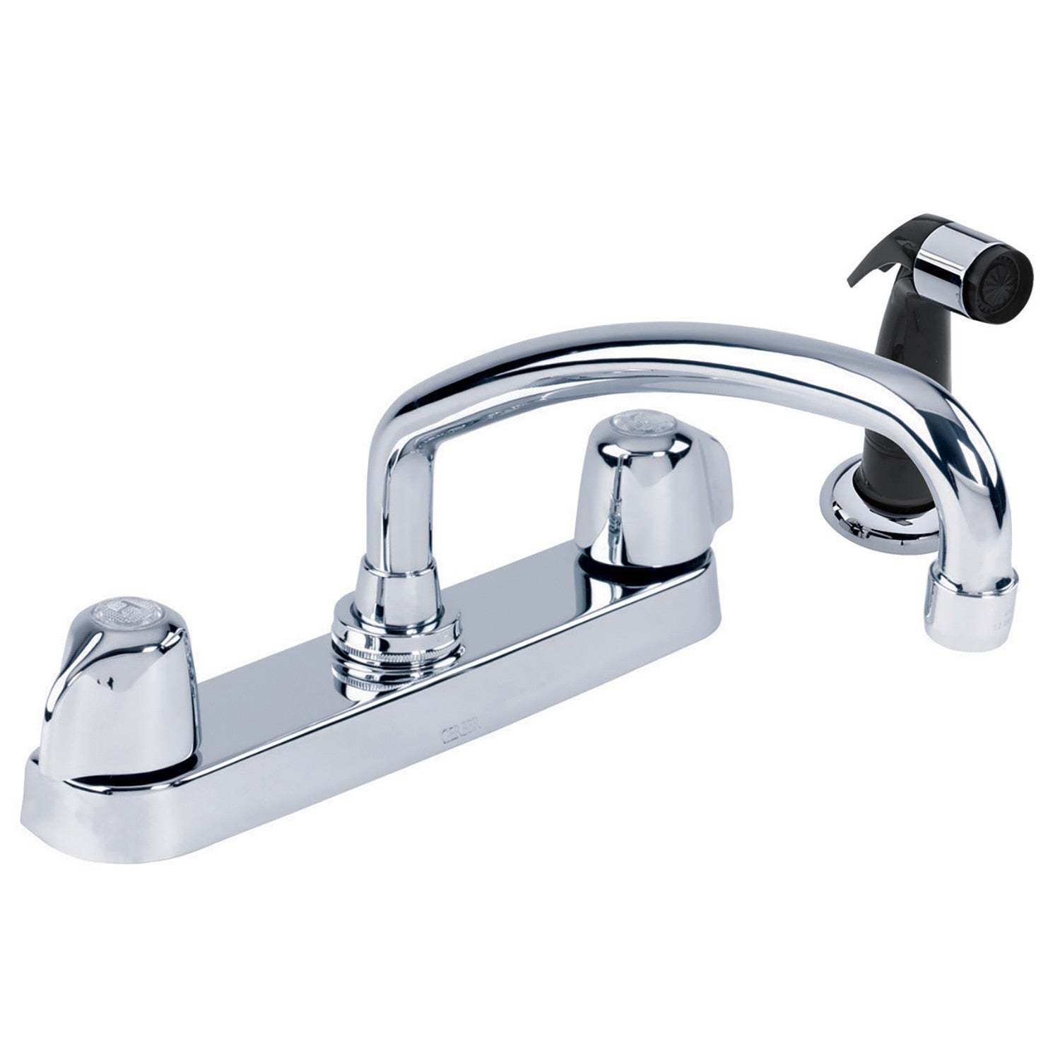 Gerber Classics™ Two Handle Cover Plate Mounted Kitchen Faucet with Metal Handles, Sidespray, and Tubular Swing Spout