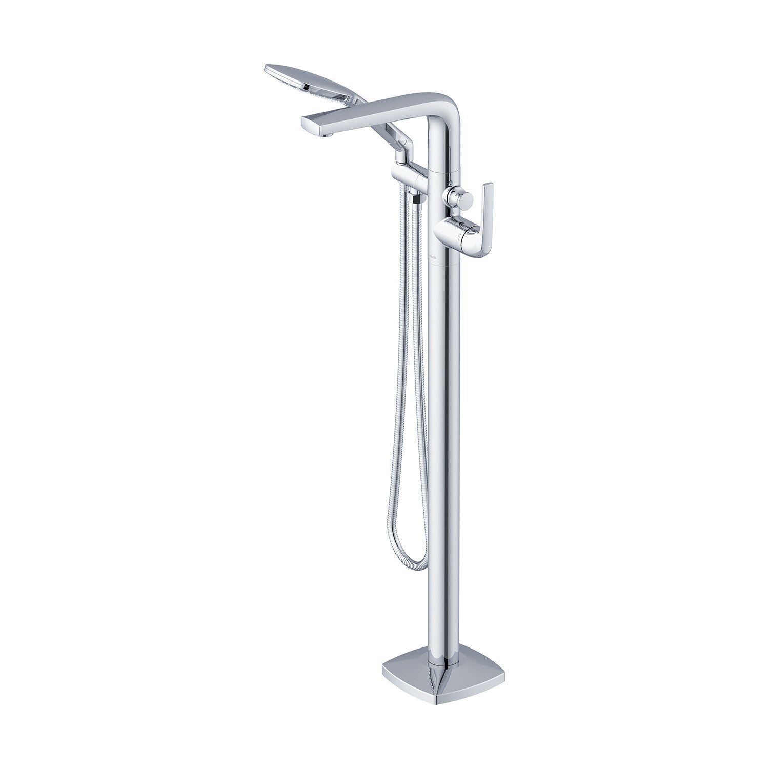 Transitional Floor Mount Tub Filler Trim Kit with Soft Square Handshower 1.75gpm