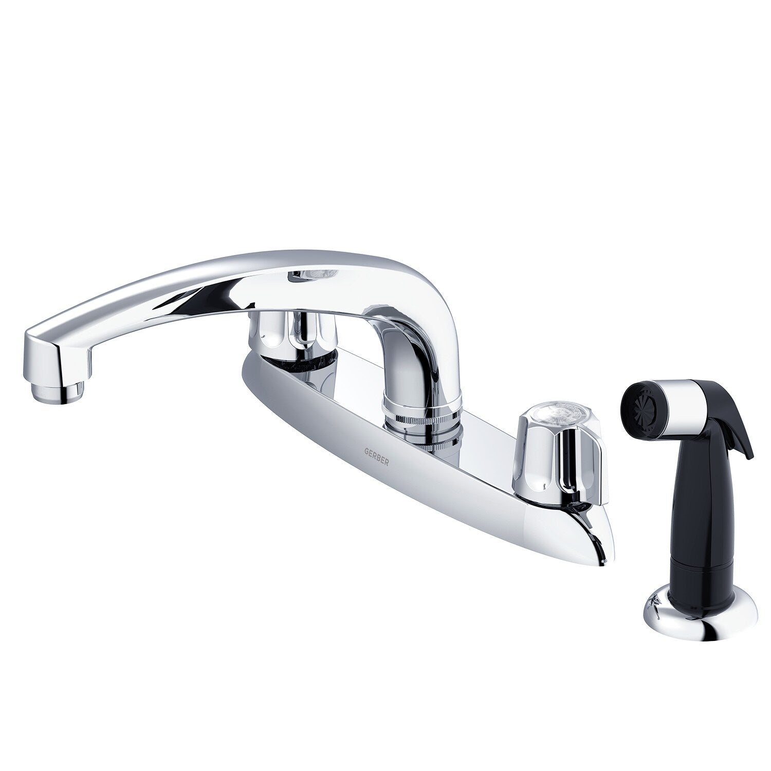 Gerber Classics™ Two Handle Cover Plate Mounted Kitchen Faucet with Metal Fluted Handles and Sidespray