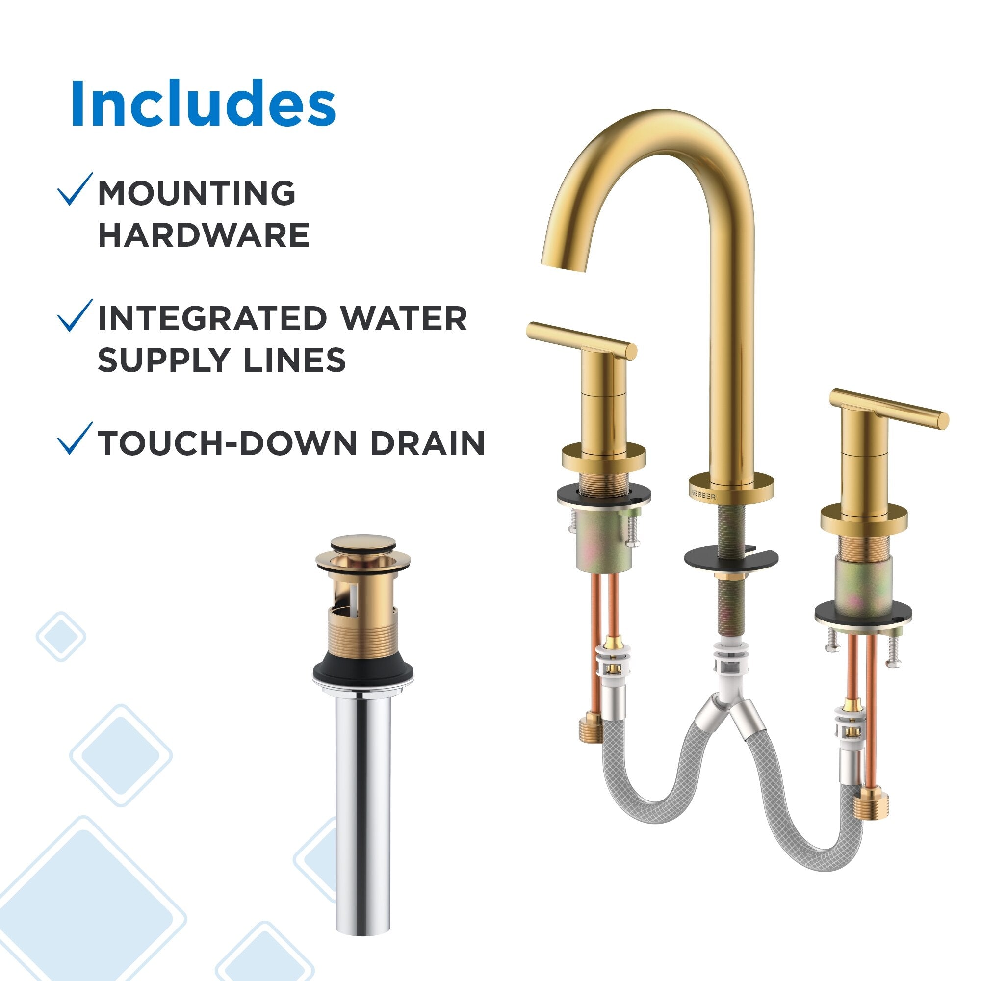 Parma® Two Handle Widespread Bathroom Faucet with Metal Touch-Down Drain