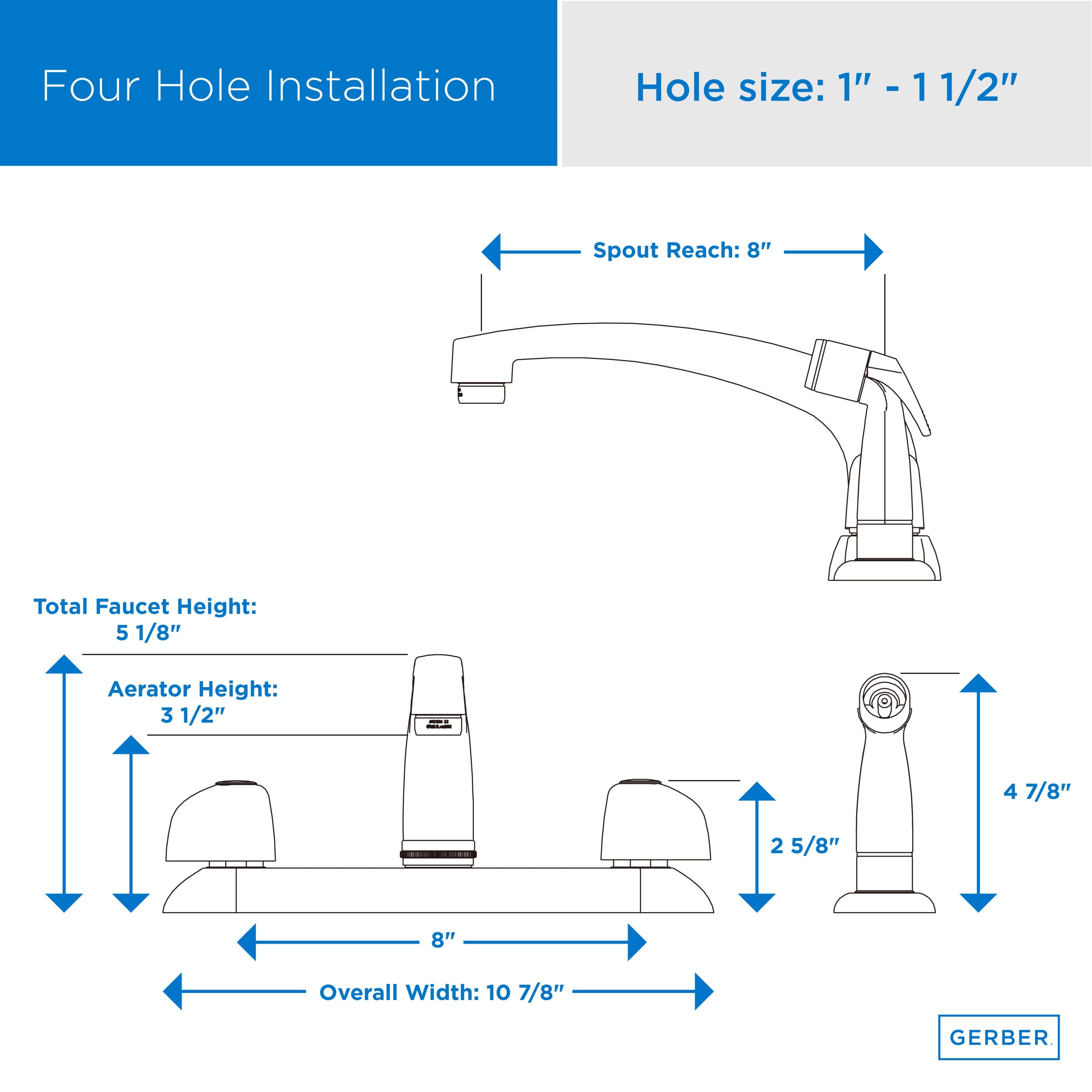 Gerber Classics™ Two Handle Cover Plate Mounted Kitchen Faucet with Metal Blade Handles and Sidespray