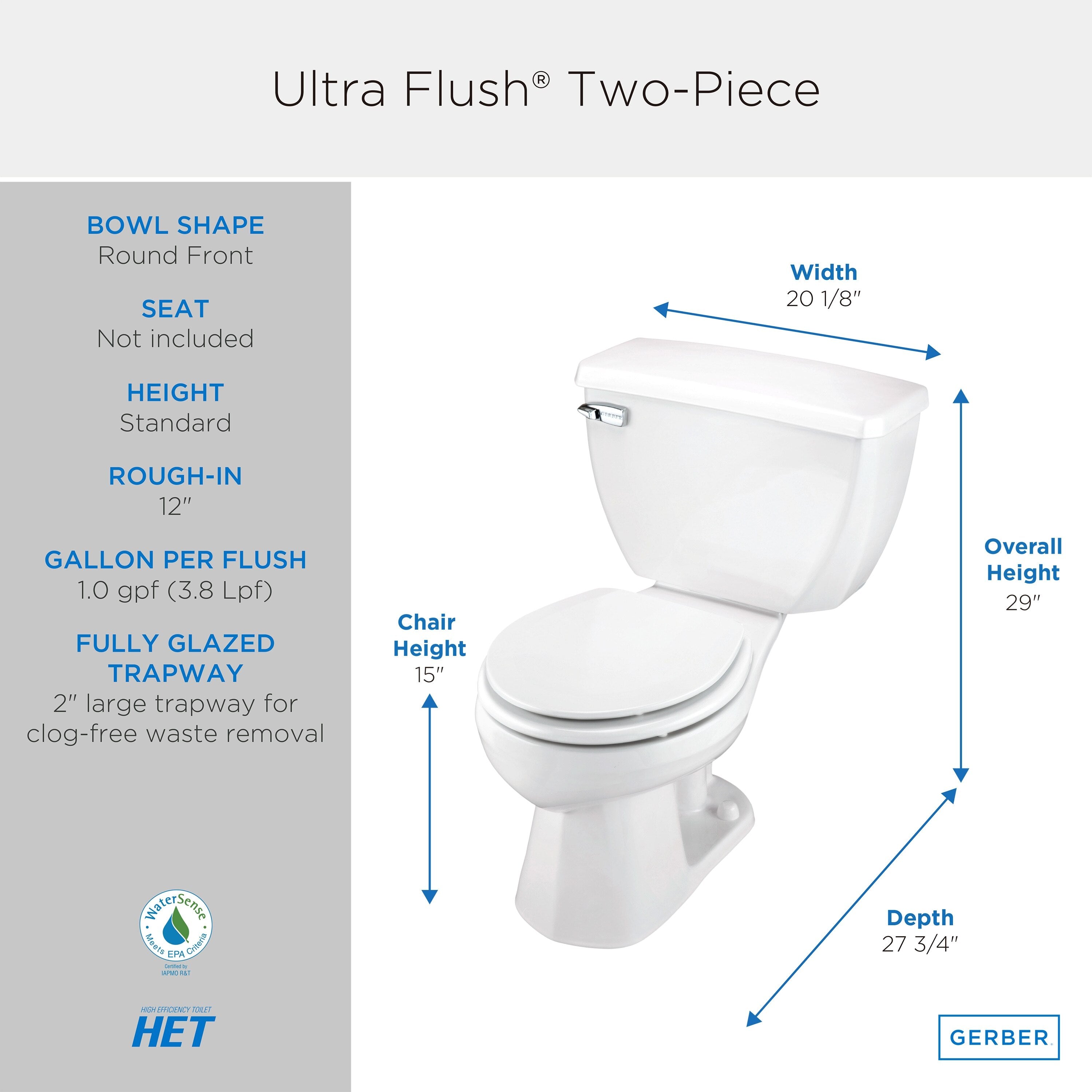 Ultra Flush® 1.0 gpf 12" Rough-In  Two-Piece Round Front Toilet