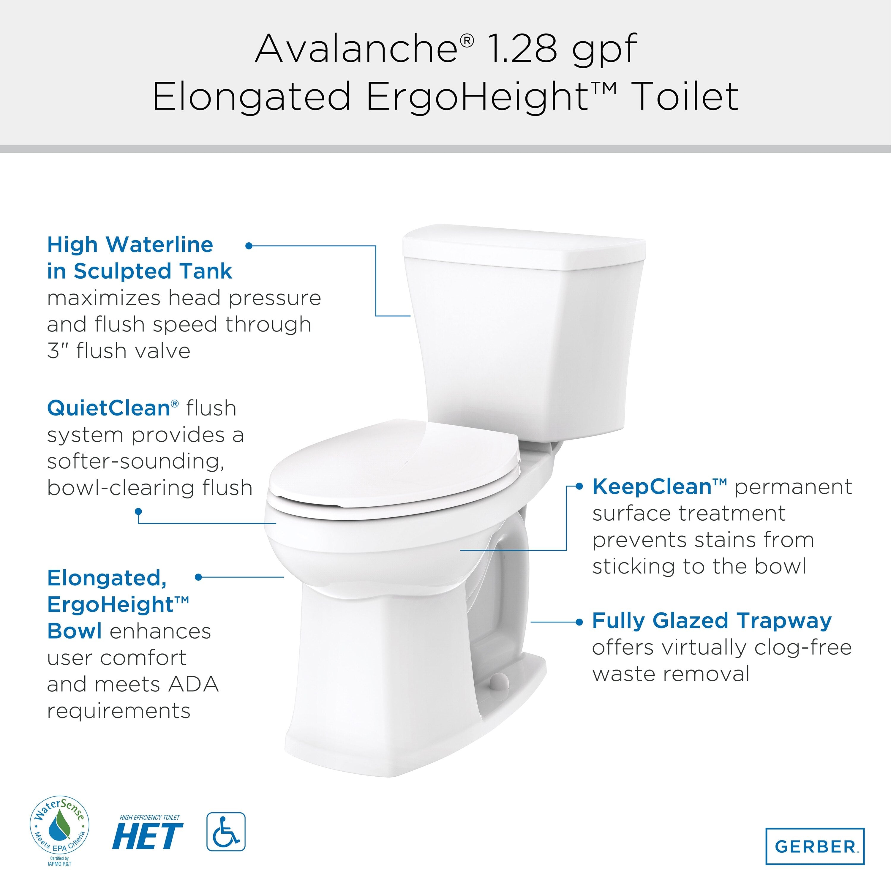 Avalanche® 1.28 gpf 12” Rough-In Two-Piece Elongated ErgoHeight™ Toilet