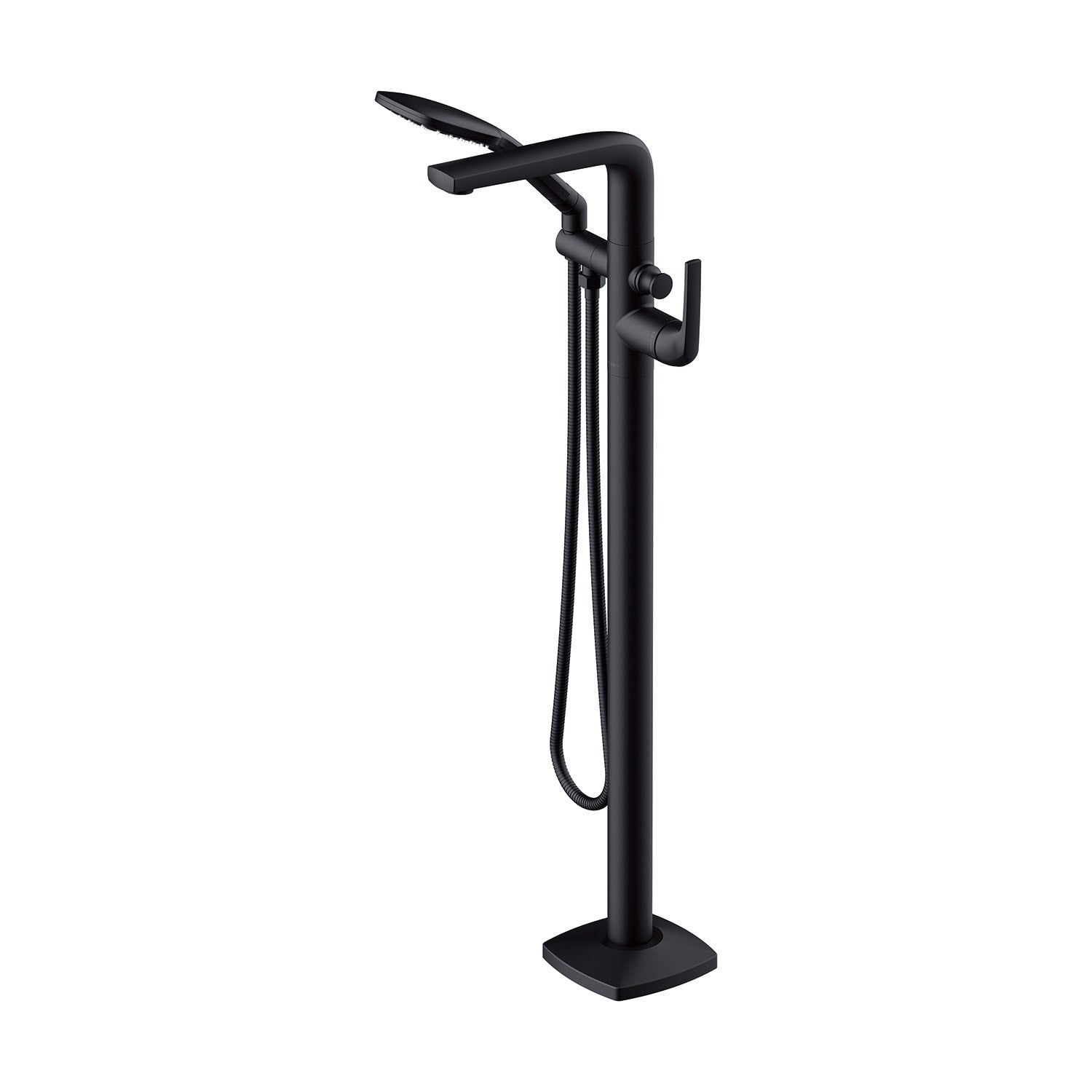 Transitional Floor Mount Tub Filler Trim Kit with Soft Square Handshower 1.75gpm