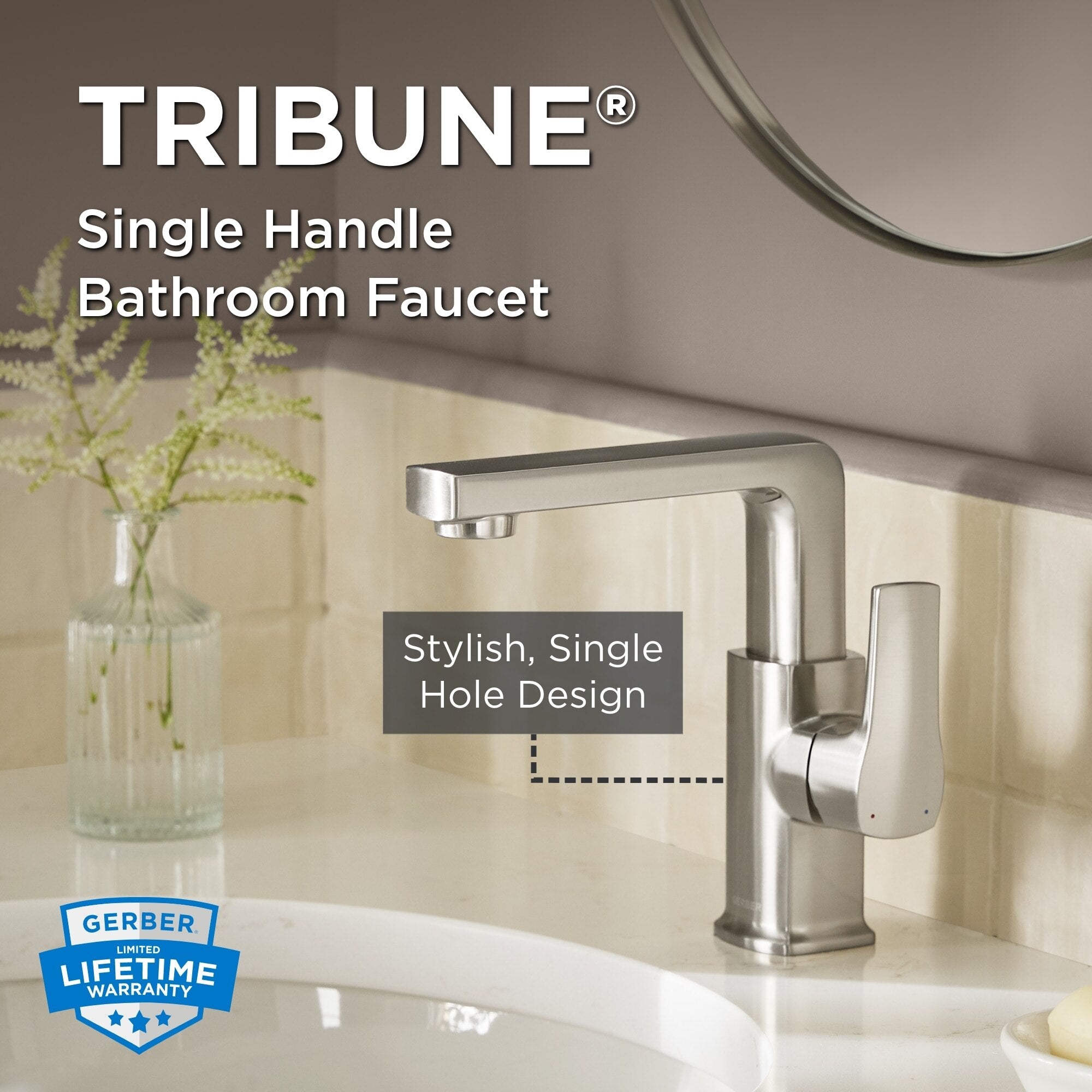 Gerber Tribune® Single Handle Side Control Bathroom Faucet with Metal Touch-Down Drain