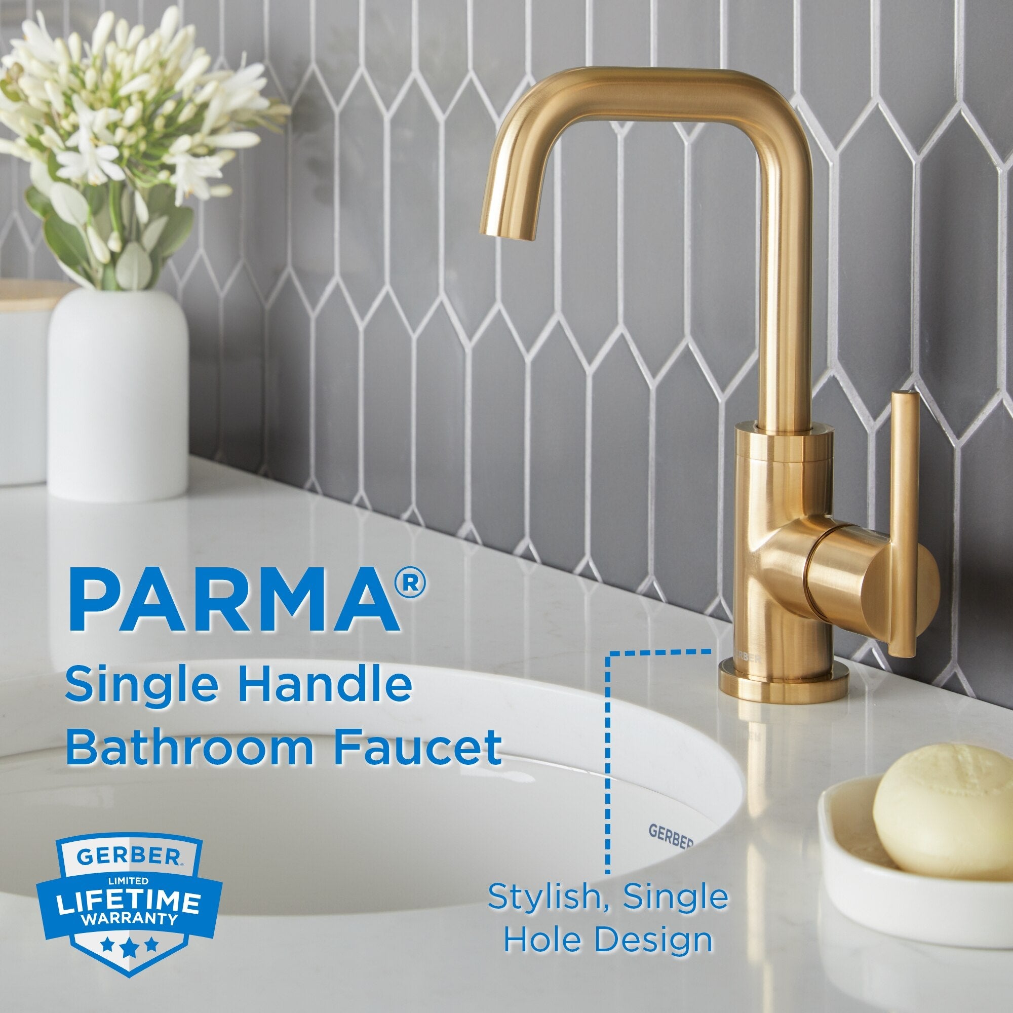 Parma® Single Handle Bathroom Faucet with Metal Touch-Down Drain