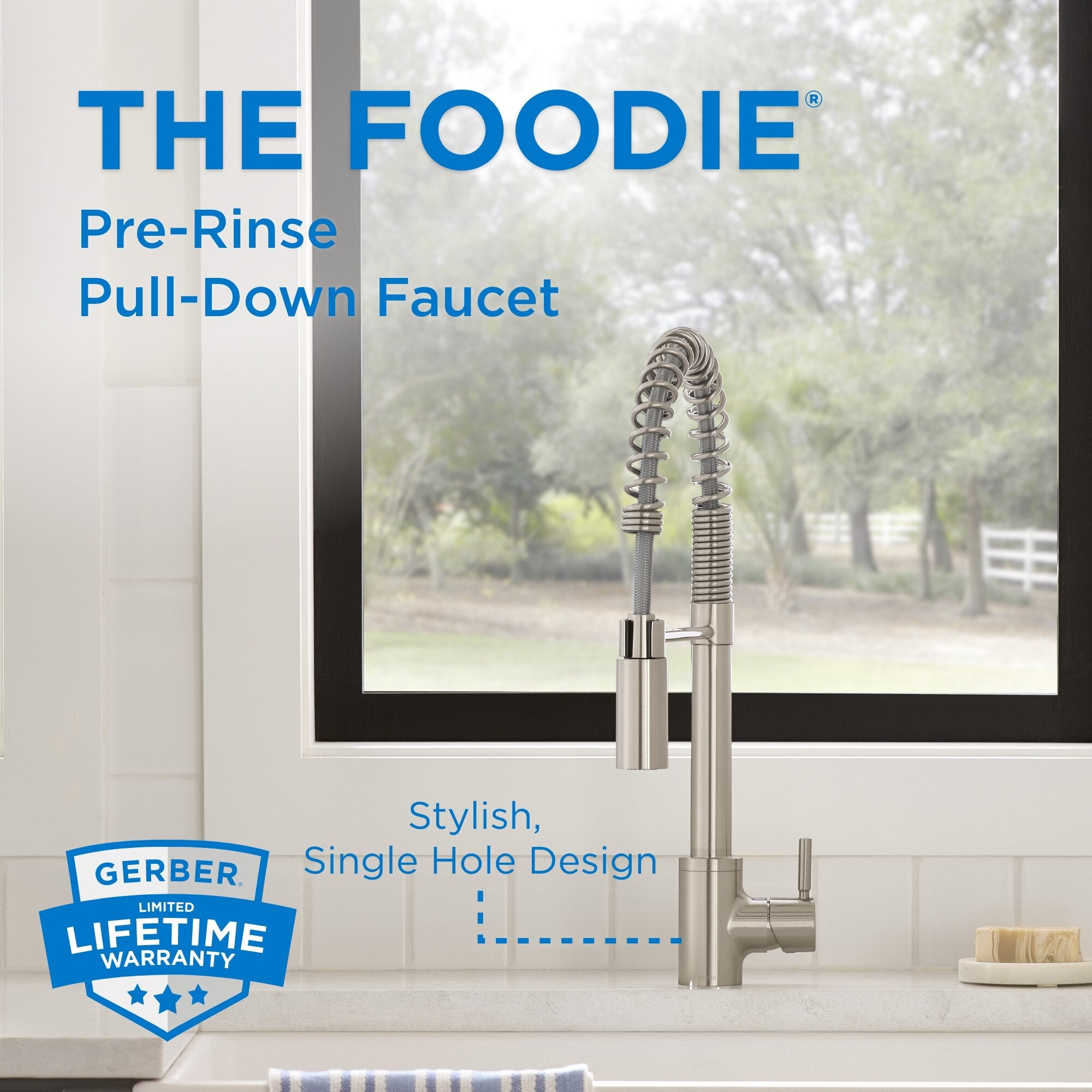 The Foodie® Pre-Rinse Single Handle Pull-Down Kitchen Faucet