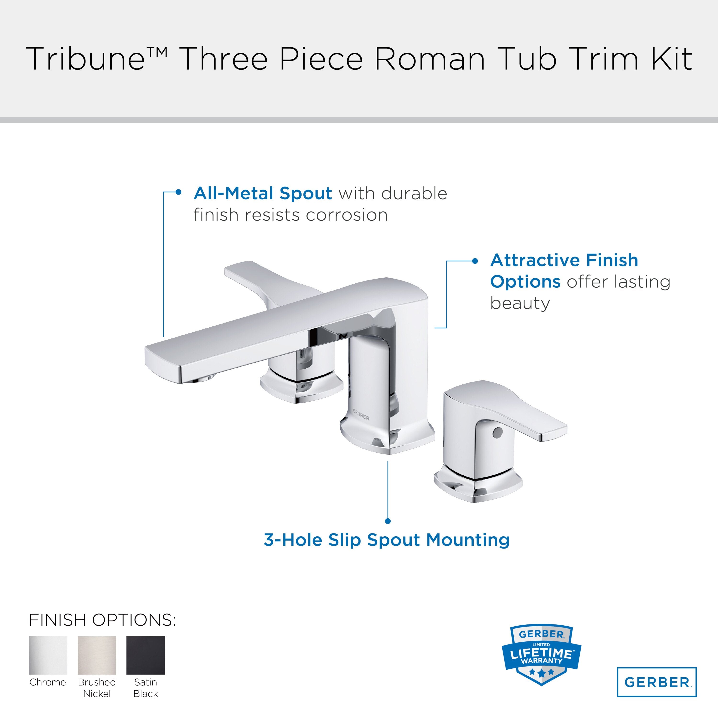 Tribune® Three Piece Roman Tub Trim Kit