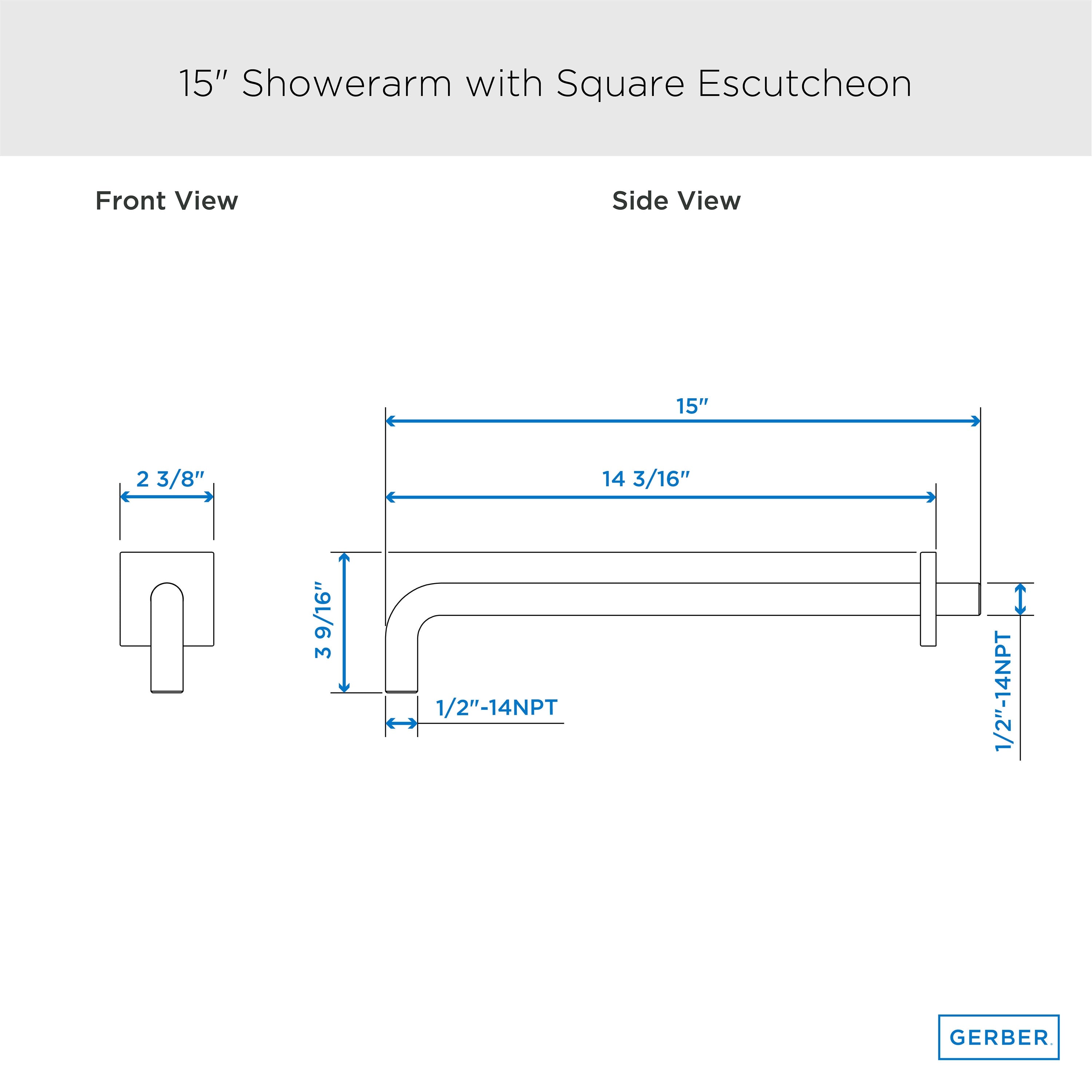 15" Showerarm with Square Escutcheon