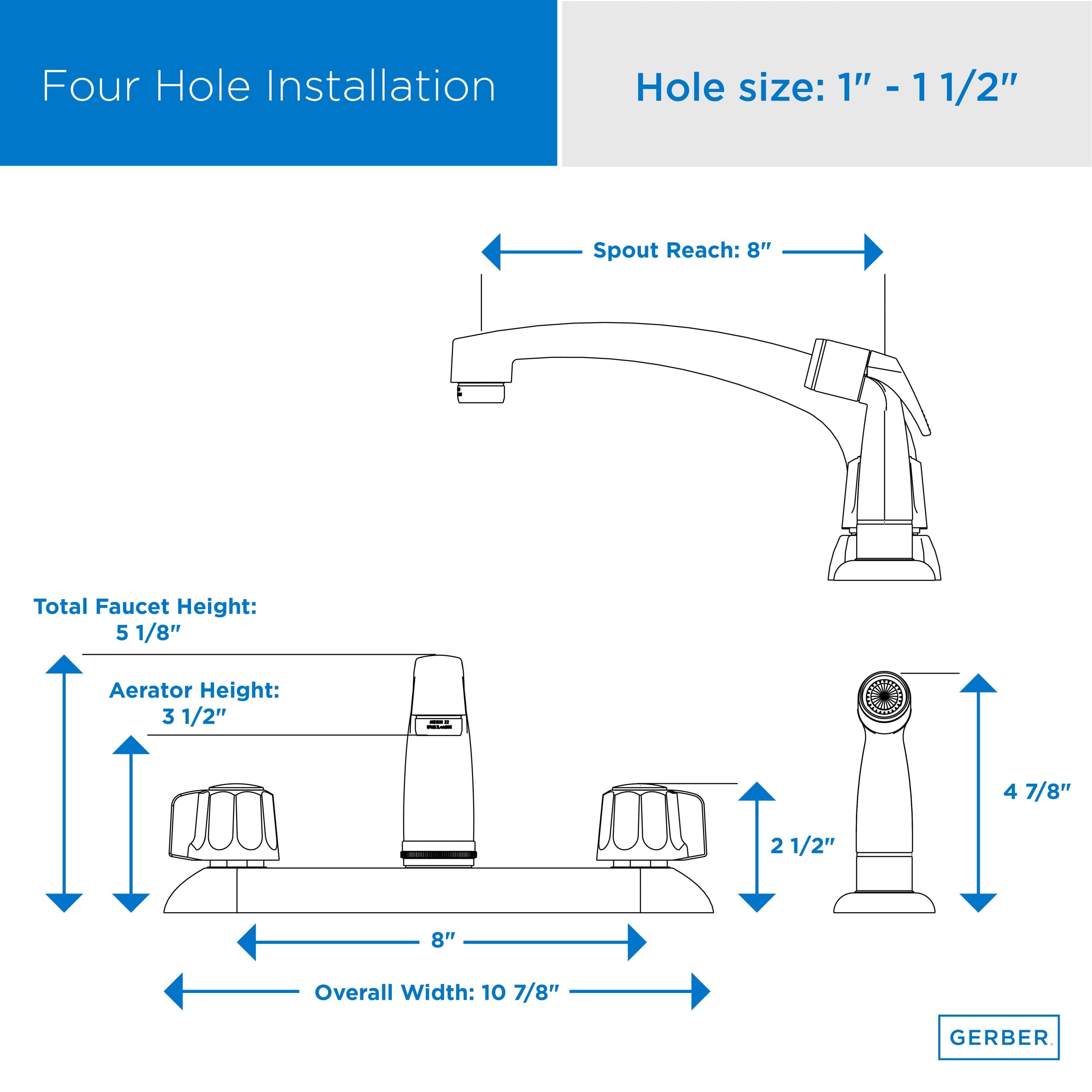 Gerber Classics™ Two Handle Cover Plate Mounted Kitchen Faucet with Metal Fluted Handles and Sidespray