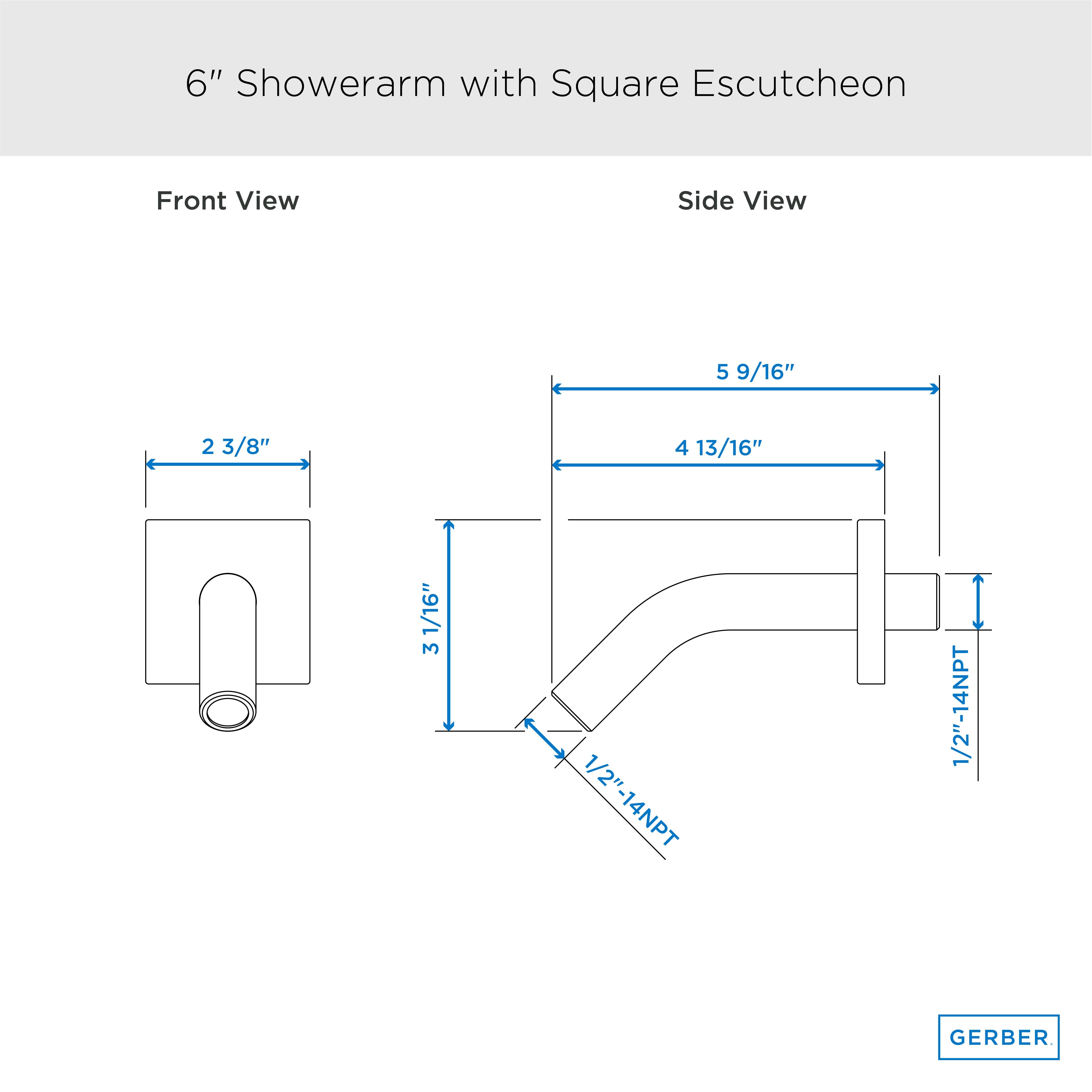 6" Showerarm with Square Escutcheon
